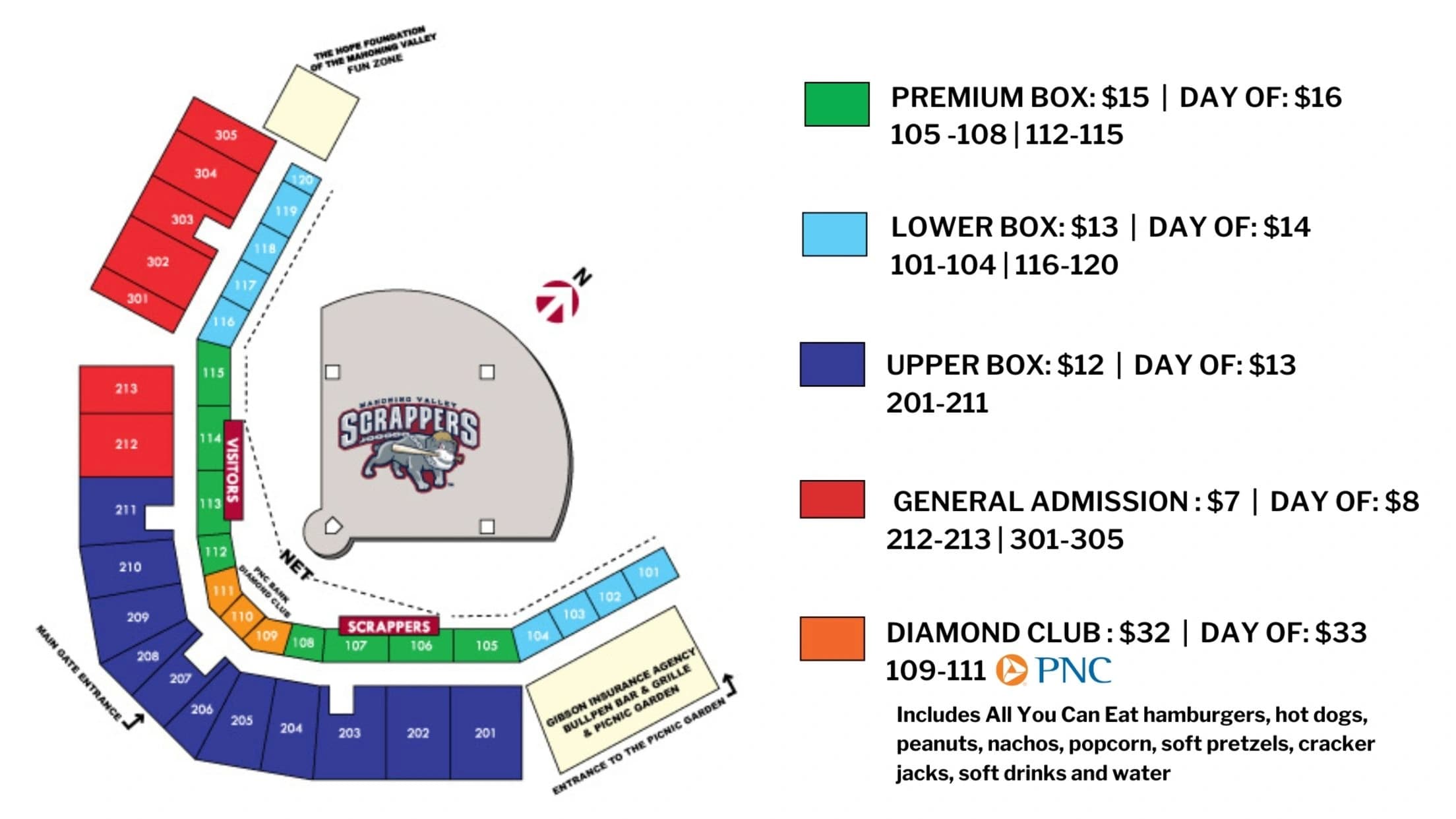 7 17 Credit Union Field at Eastwood: Seating chart, Baseball · premium, lower and upper boxes, general admission and Diamond Club. Use the source chart for section and row details.