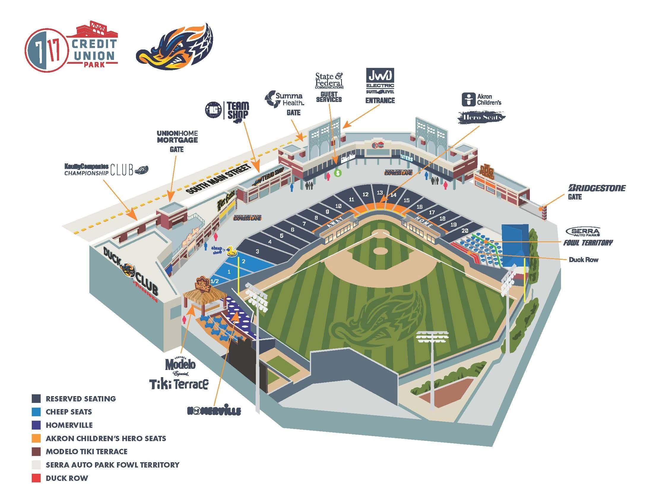 7 17 Credit Union Park: Seating chart, Baseball · 7 17 Credit Union Park numbered sections and amenities. Use the source chart for section and row details.