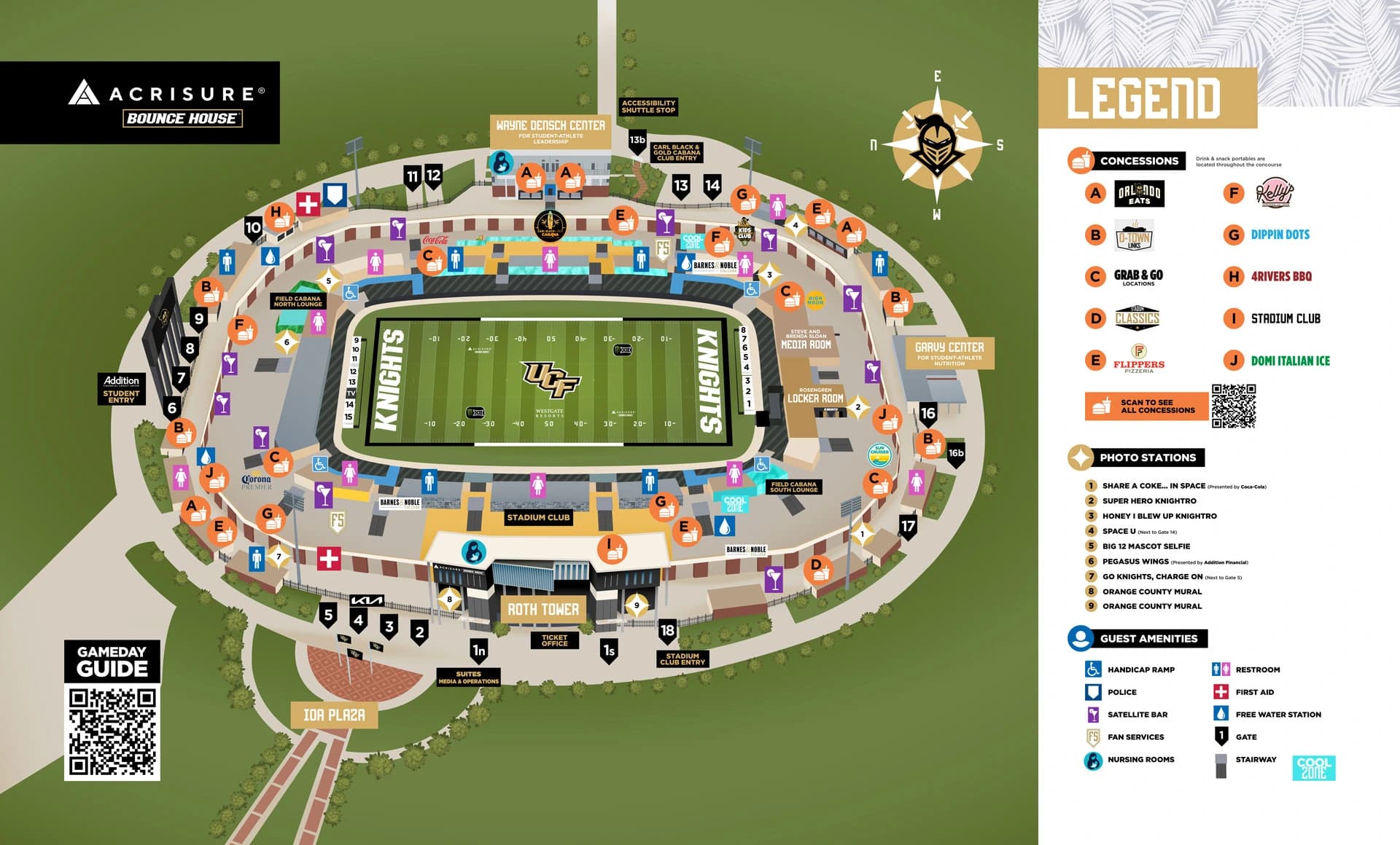Acrisure Bounce House: Venue layout, UCF — official September 2026 concessions plan. Use the original map for routes and visitor facilities.
