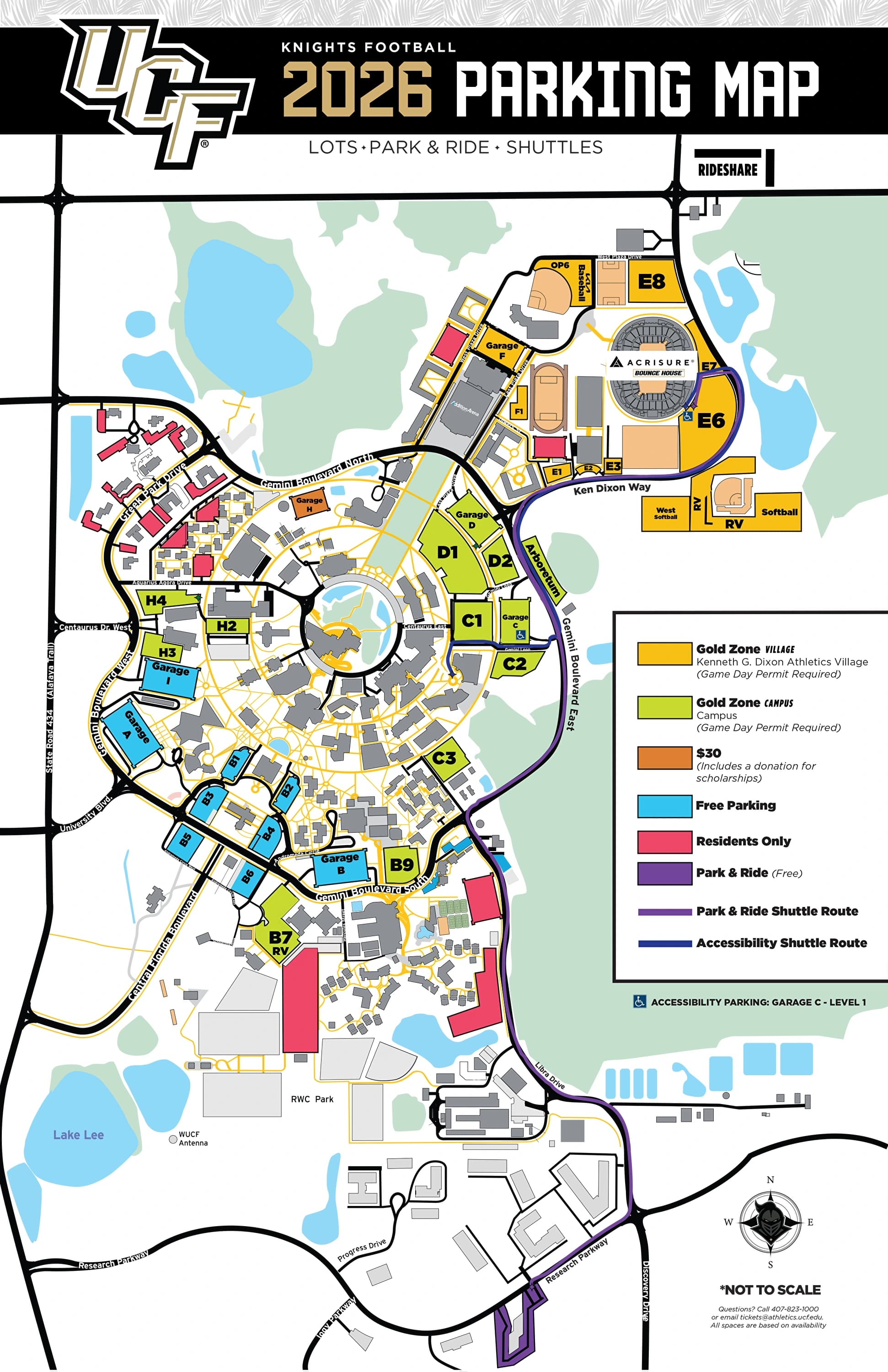 Acrisure Bounce House: Venue layout, UCF — official September 2026 full parking plan. Use the original map for routes and visitor facilities.