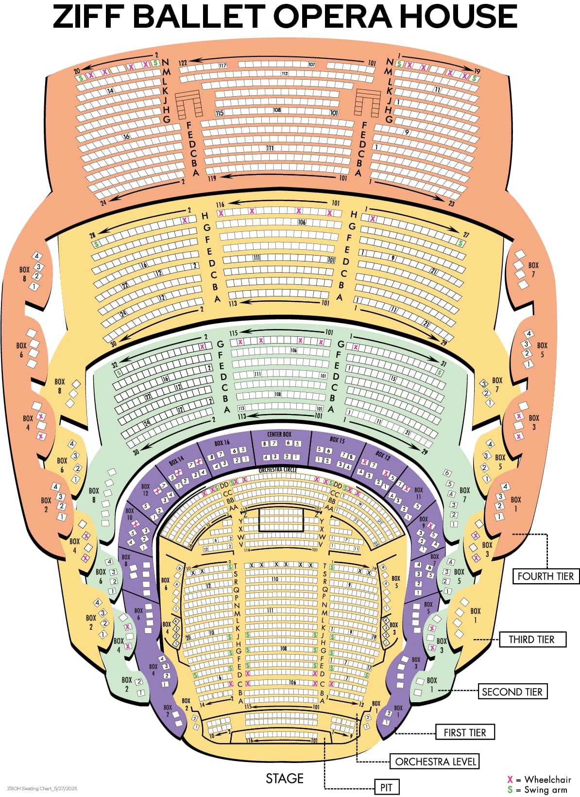 Adrienne Arsht Center: Seating chart, Ziff Ballet Opera House · May 27, 2025 seating chart. Use the source chart for section and row details.