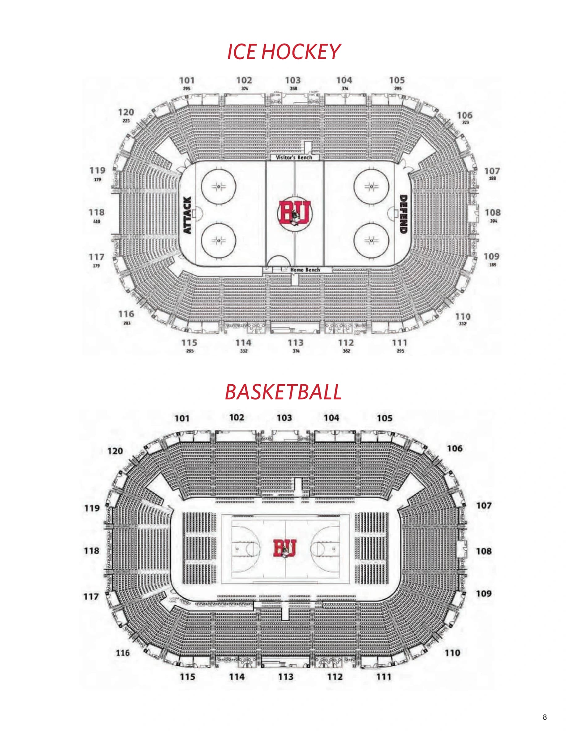 Agganis Arena: Seating chart, Agganis Arena — hockey and basketball. Use the source chart for section and row details.