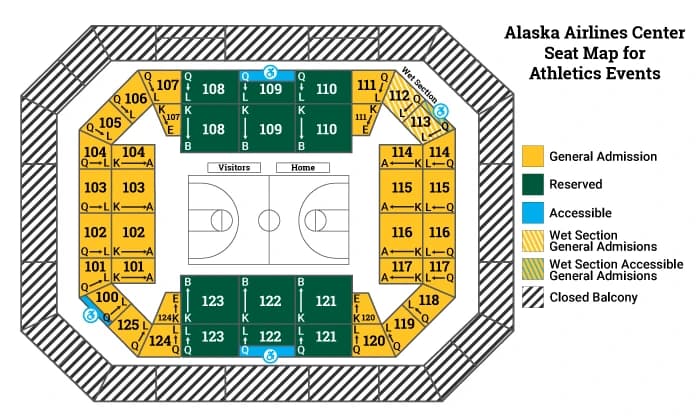 Alaska Airlines Center: Seating chart, Athletics events. Use the source chart for section and row details.