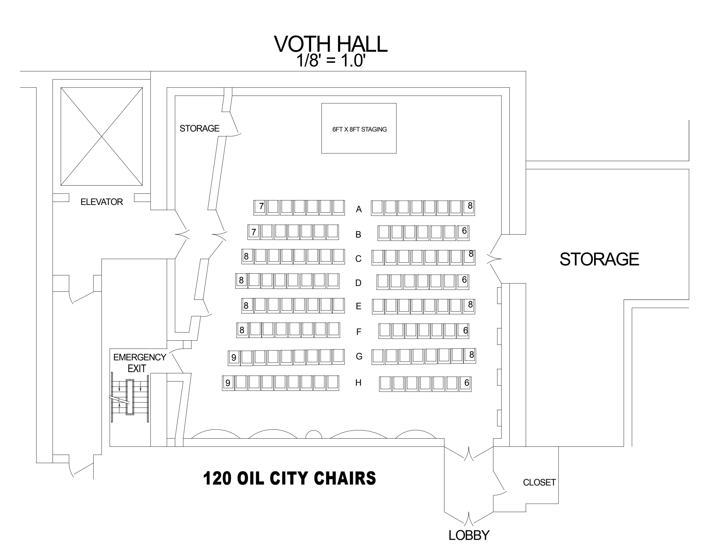 Alaska Center for the Performing Arts: Venue layout, Elvera Voth Hall · example setup. Use the original map for routes and visitor facilities.