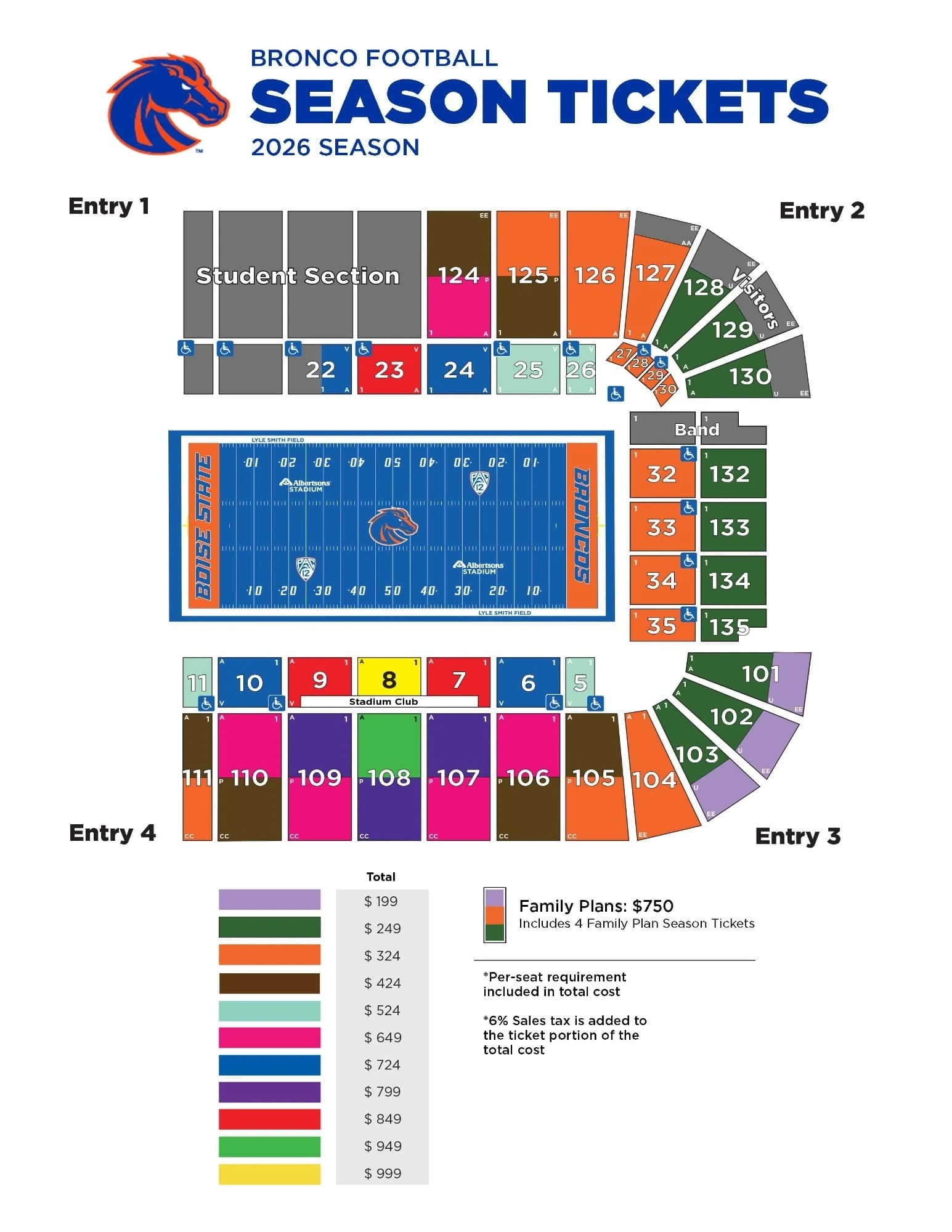 Albertsons Stadium: Seating chart, Albertsons Stadium — 2026 regular-bowl section reference. Use the source chart for section and row details.