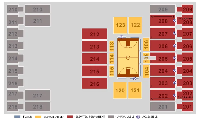 Alerus Center: Seating chart, Basketball seating. Use the source chart for section and row details.