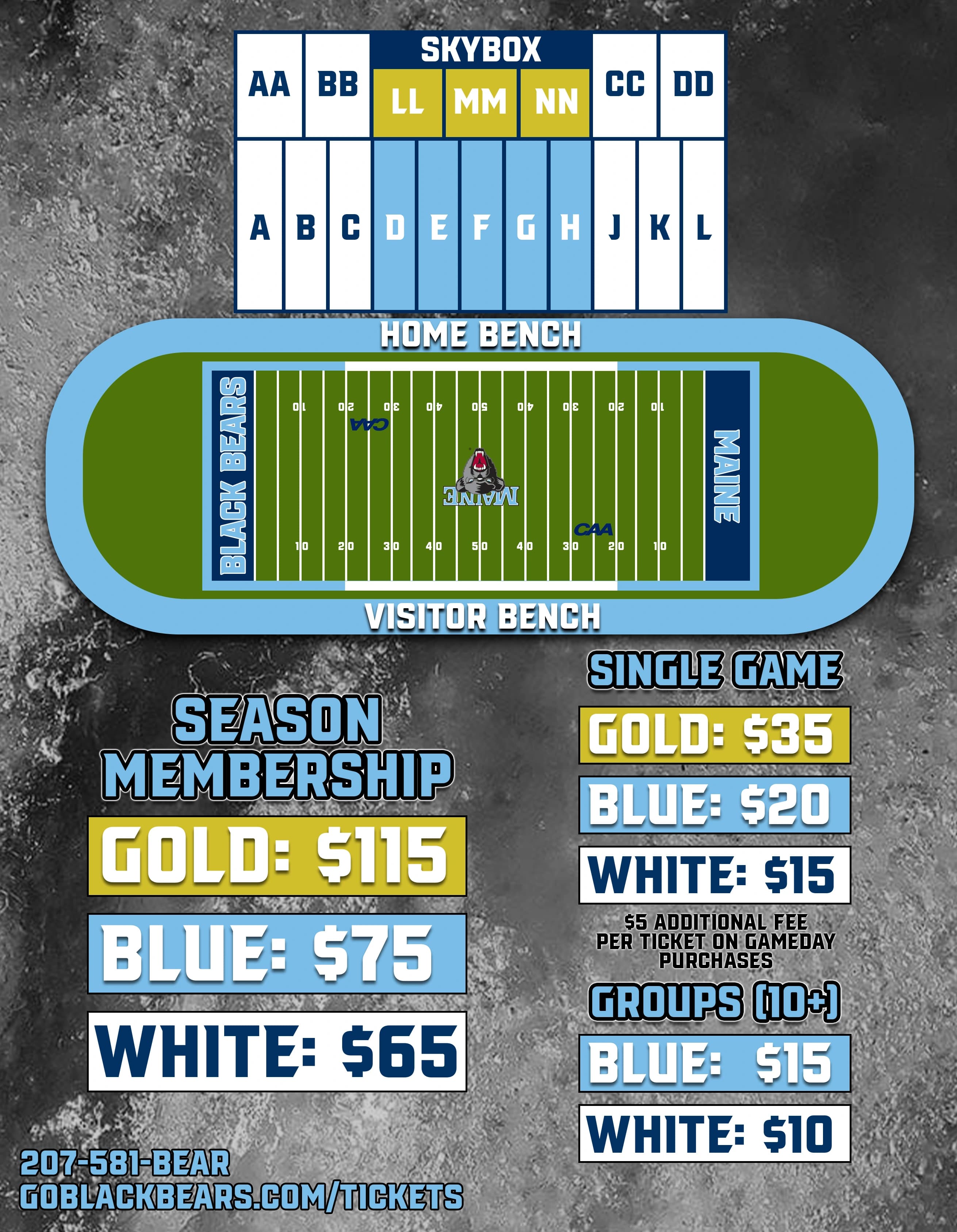 Alfond Stadium: Seating chart, Maine football — published 2024–25 section diagram. Use the source chart for section and row details.