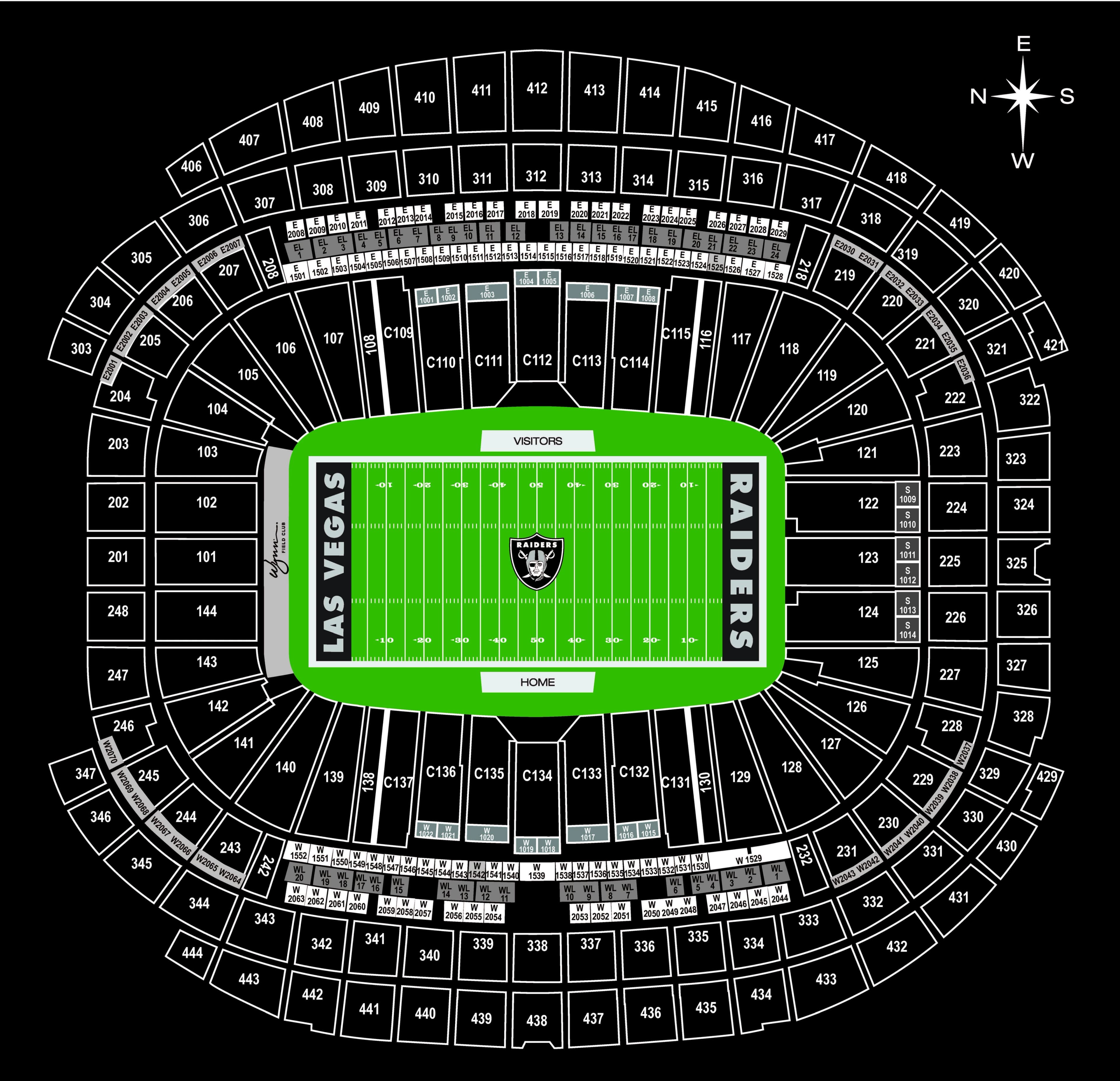 Allegiant Stadium: Seating chart, General Seating Chart. Use the source chart for section and row details.