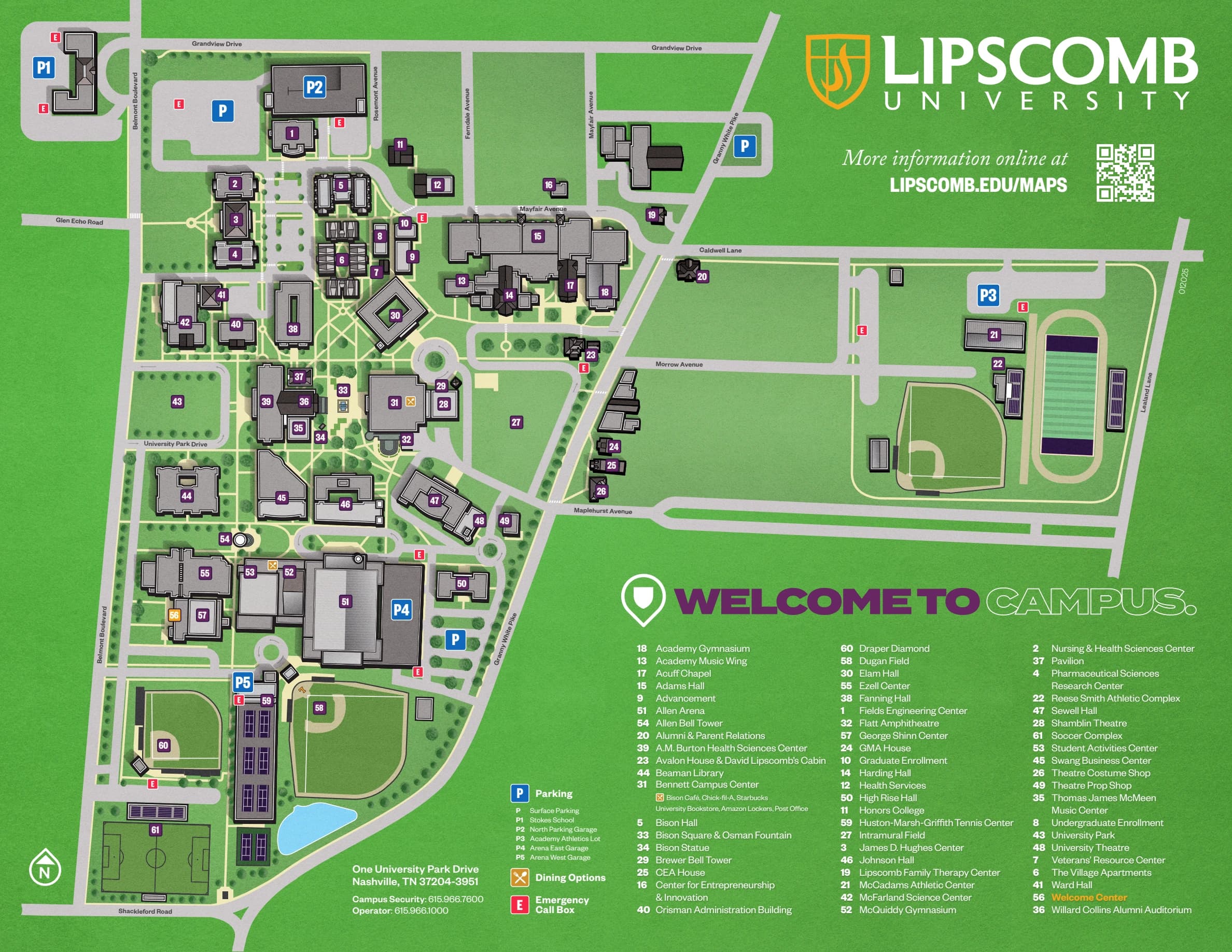 Allen Arena: Venue layout, Lipscomb campus — Allen Arena and named garages. Use the original map for routes and visitor facilities.