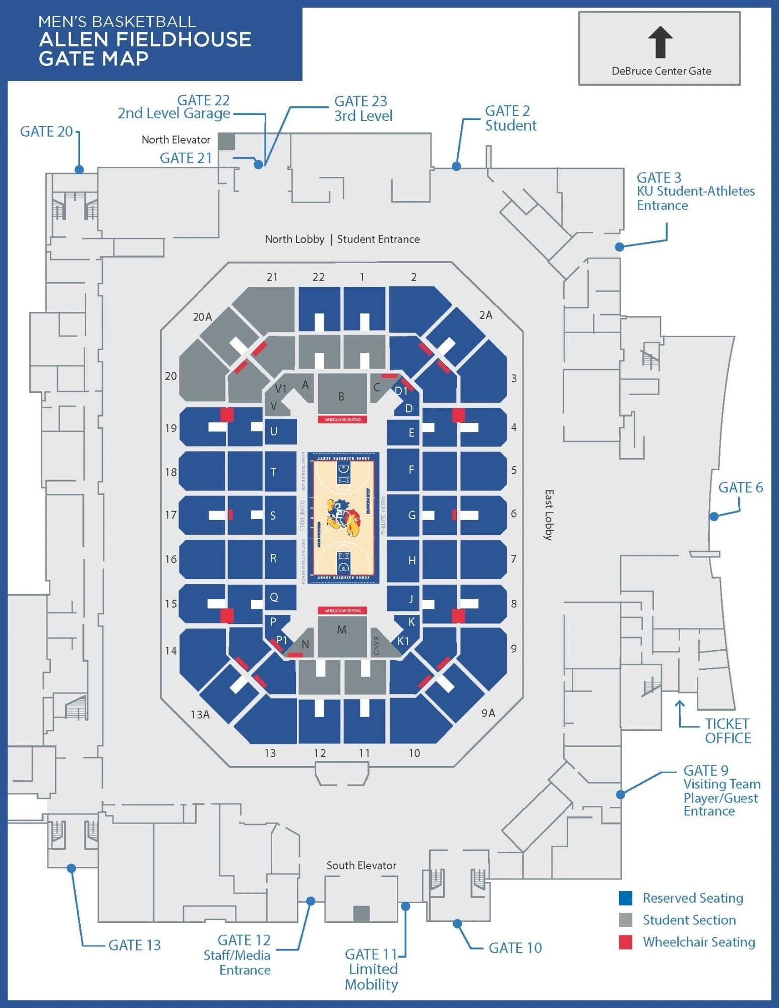 Allen Fieldhouse: Seating chart, Allen Fieldhouse — official 2024 sections, gates and accessible areas. Use the source chart for section and row details.