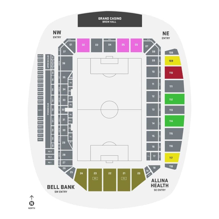 Allianz Field: Seating chart, Allianz Field — official 2026 section and group-area diagram. Use the source chart for section and row details.
