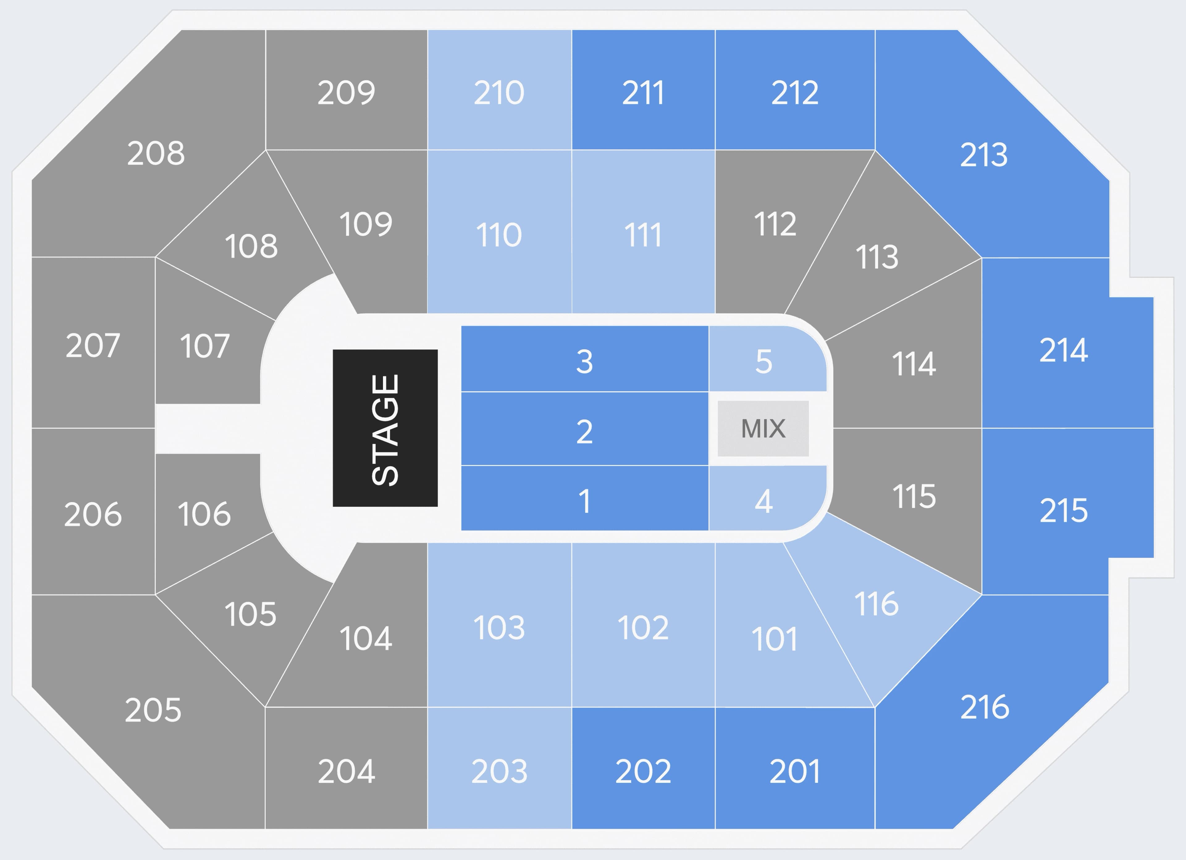 Allstate Arena: Seating chart, Allstate Arena — end-stage concert example. Use the source chart for section and row details.