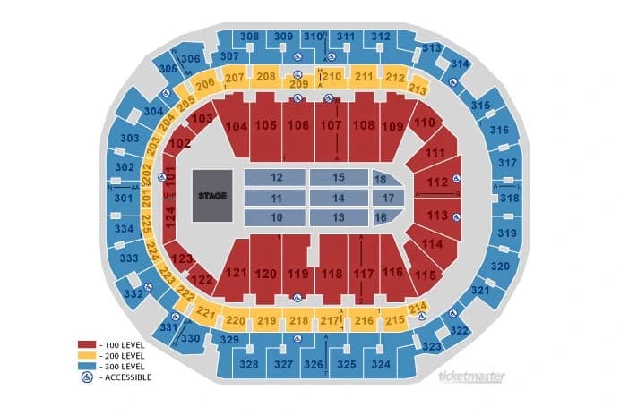 American Airlines Center: Seating chart, General Concert Seating Map. Use the source chart for section and row details.
