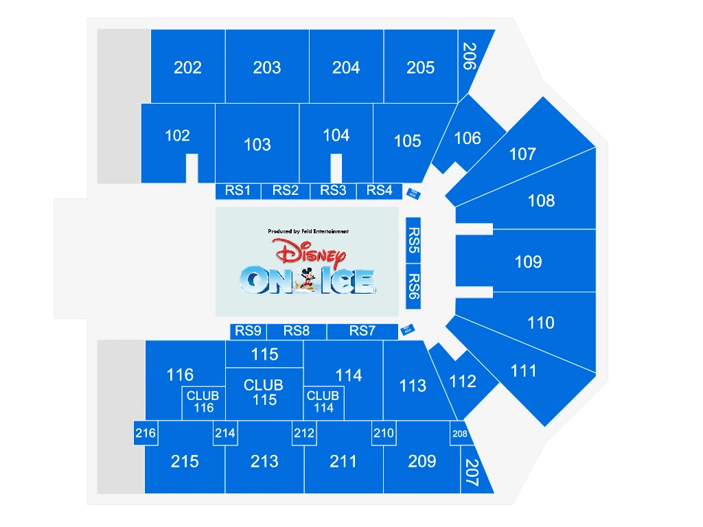 Hilliard Center Arena (Islanders basketball): Seating chart, Event example: for Disney On Ice presents Magic in the Stars for reference only. Use the source chart for section and row details.