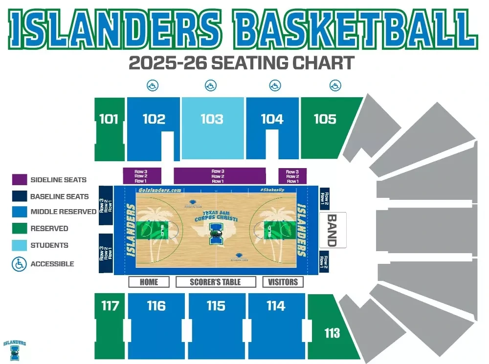 Hilliard Center Arena (Islanders basketball): Seating chart, Basketball · 2025–26. Use the source chart for section and row details.