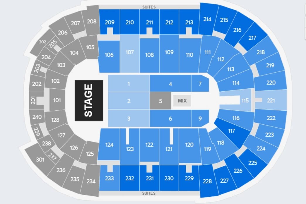 Amica Mutual Pavilion: Seating chart, Concert · reverse end stage. Use the source chart for section and row details.