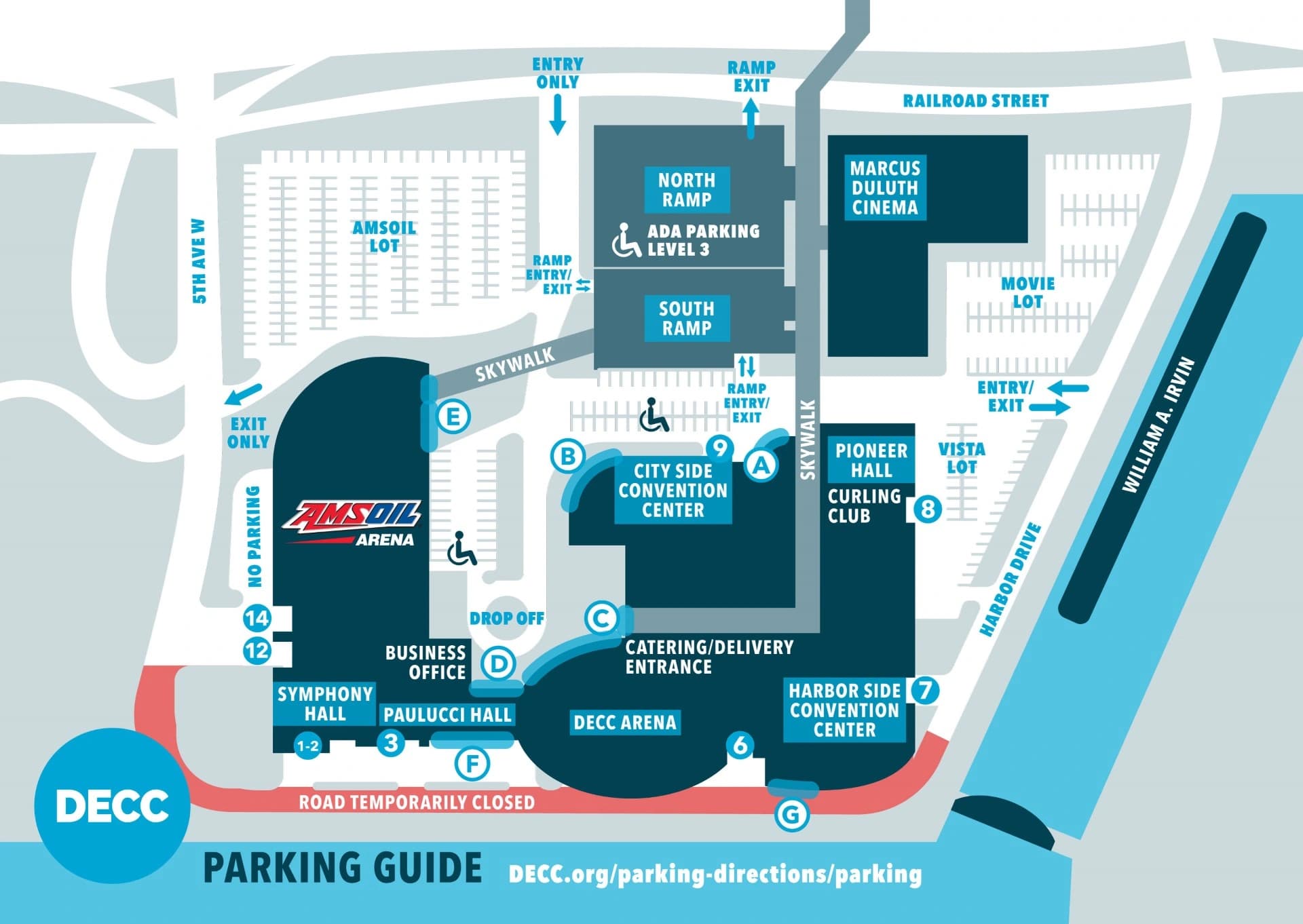 AMSOIL Arena: Venue layout, DECC parking, skywalk and entrances — current-linked 2024 guide. Use the original map for routes and visitor facilities.