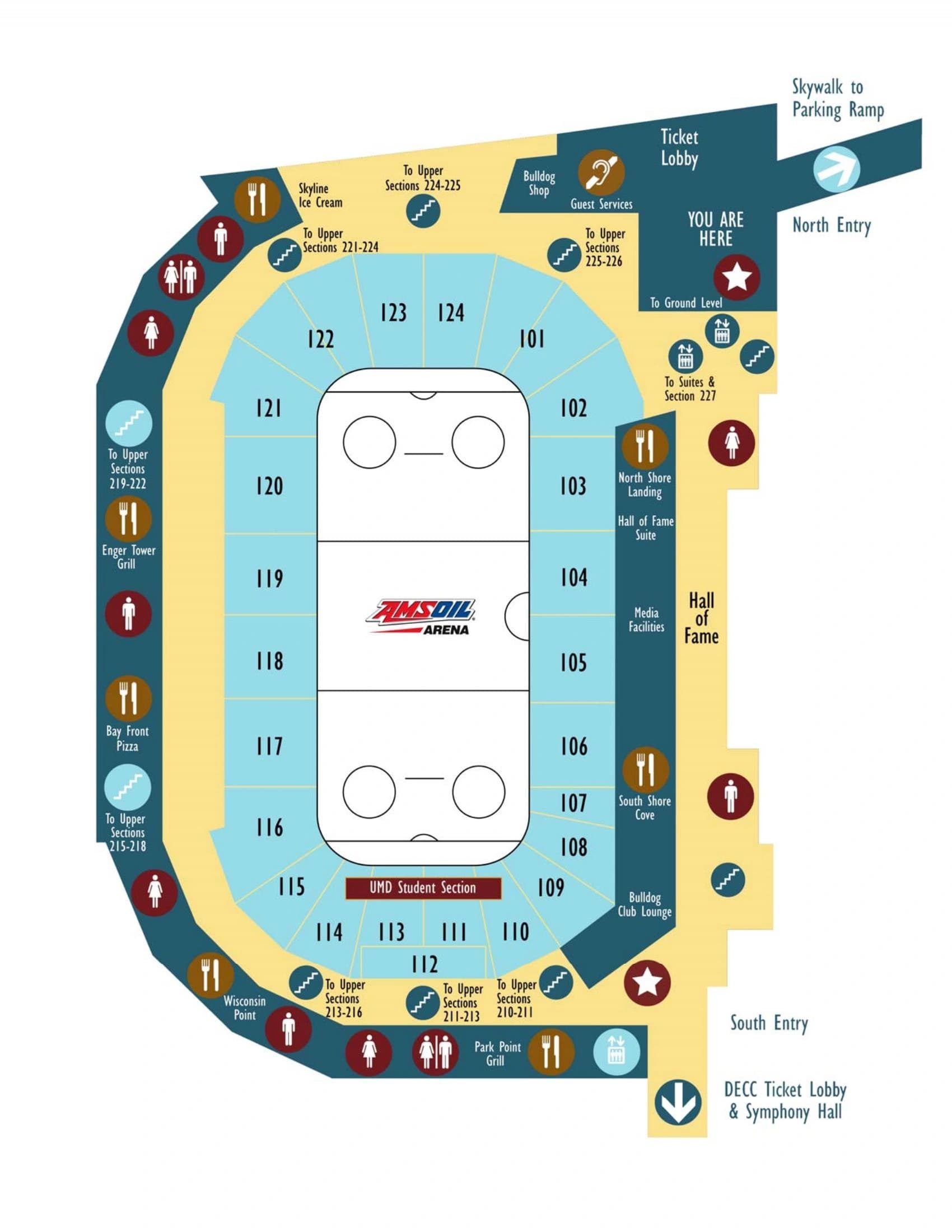AMSOIL Arena: Venue layout, AMSOIL main concourse, sections and amenities — owner’s current-linked PDF. Use the original map for routes and visitor facilities.