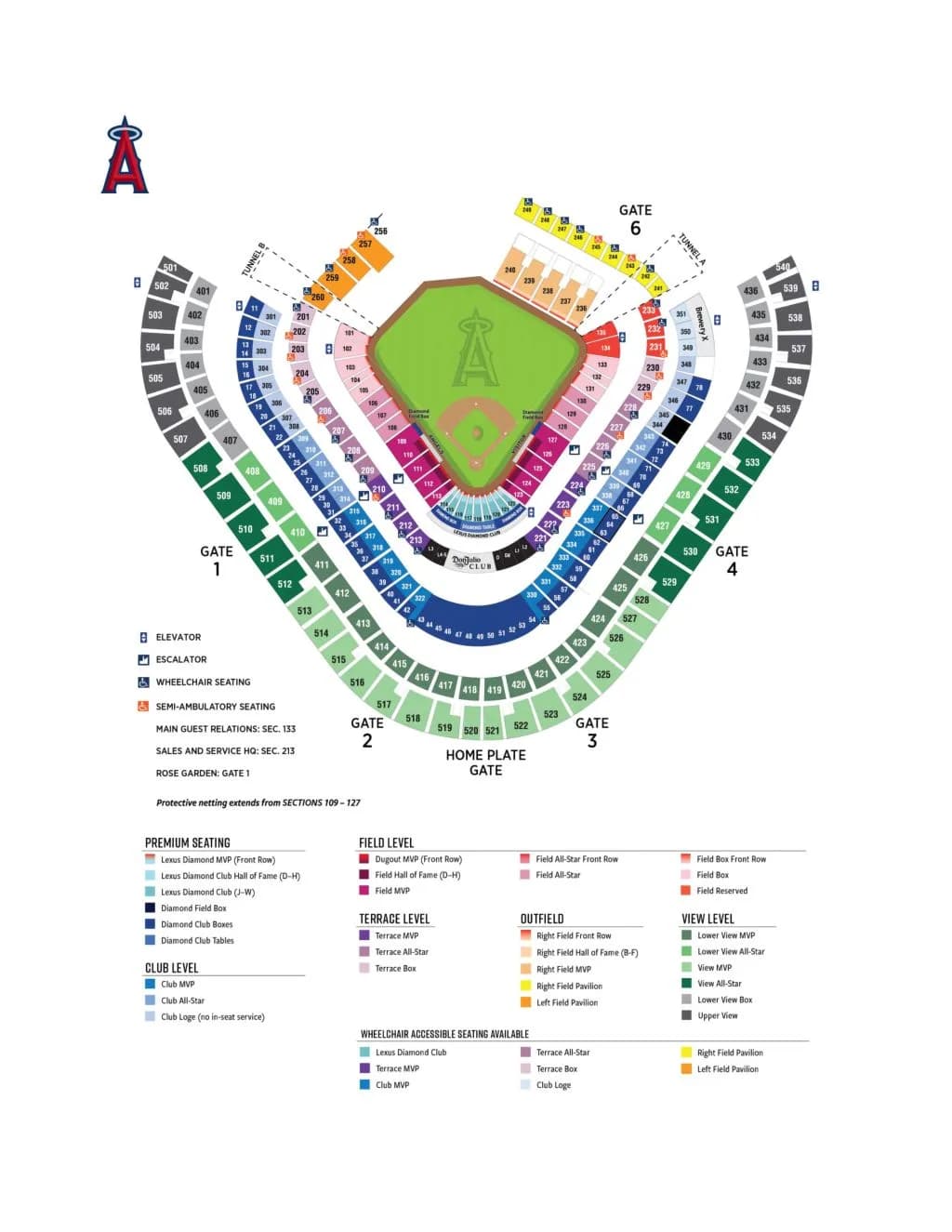 Angel Stadium: Venue layout, Baseball seating sections, gates, and amenities directory. Use the original map for routes and visitor facilities.