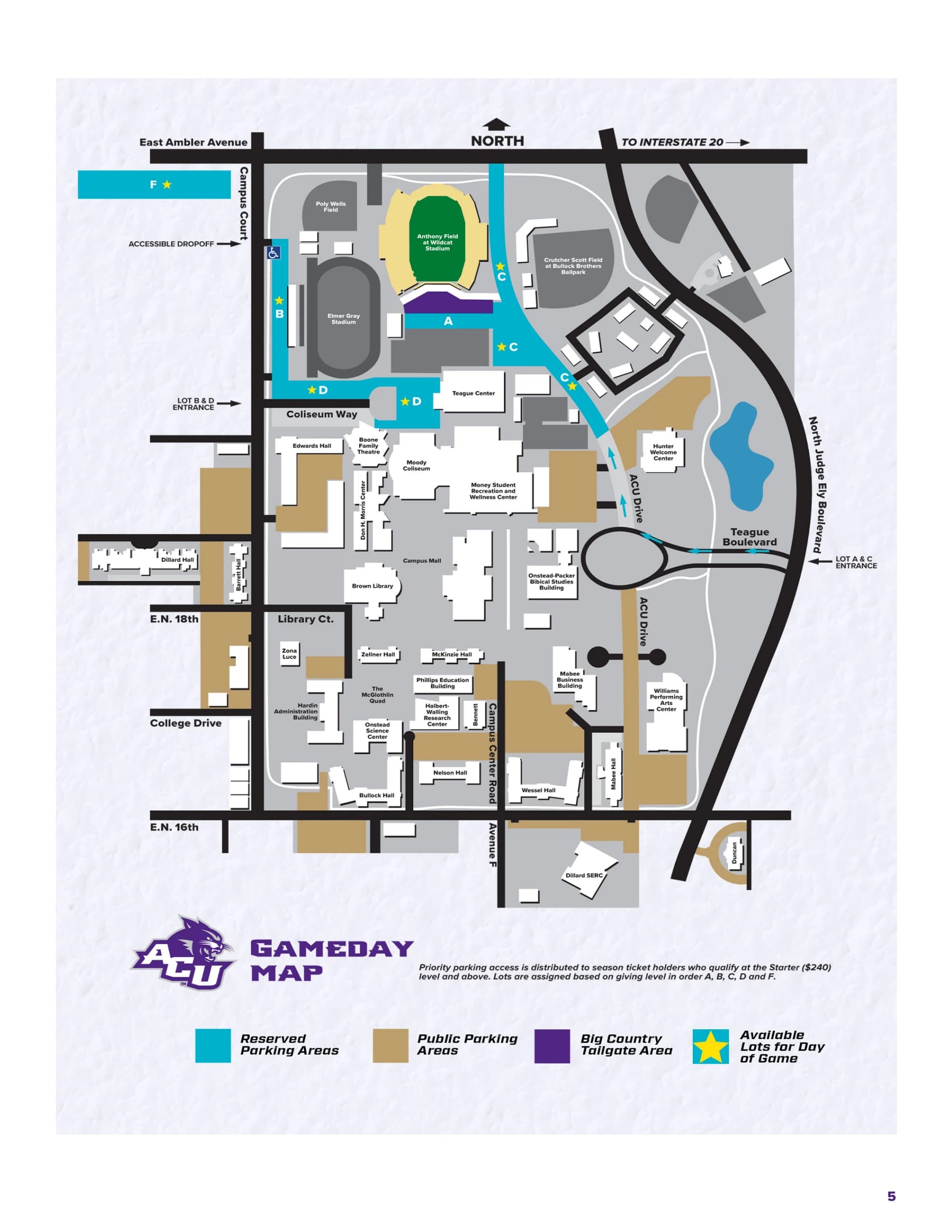 Anthony Field at Wildcat Stadium: Venue layout, ACU — official September 2026 football campus parking plan. Use the original map for routes and visitor facilities.