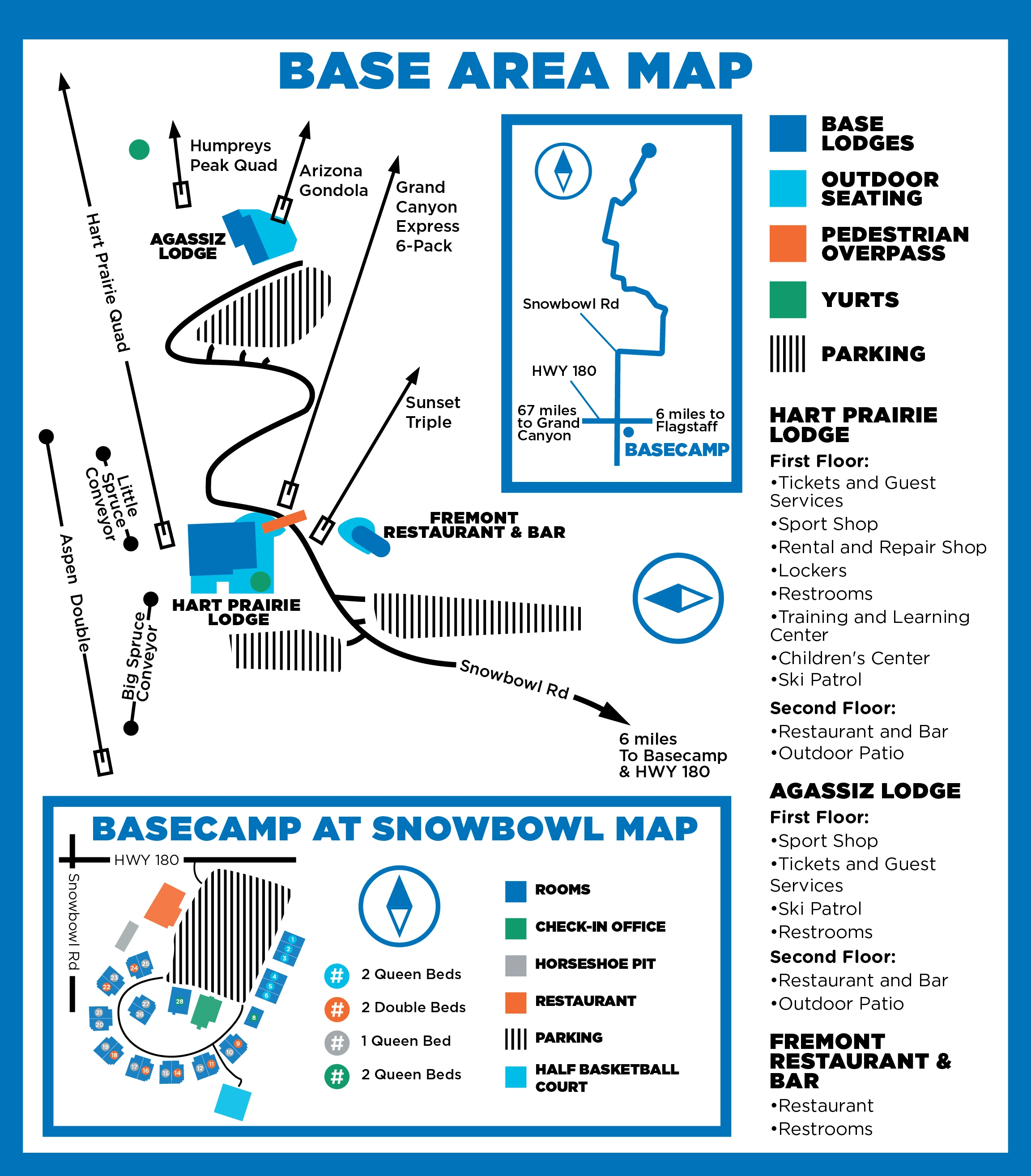 Arizona Snowbowl: Venue layout, Base-area orientation · official map published 2022. Use the original map for routes and visitor facilities.