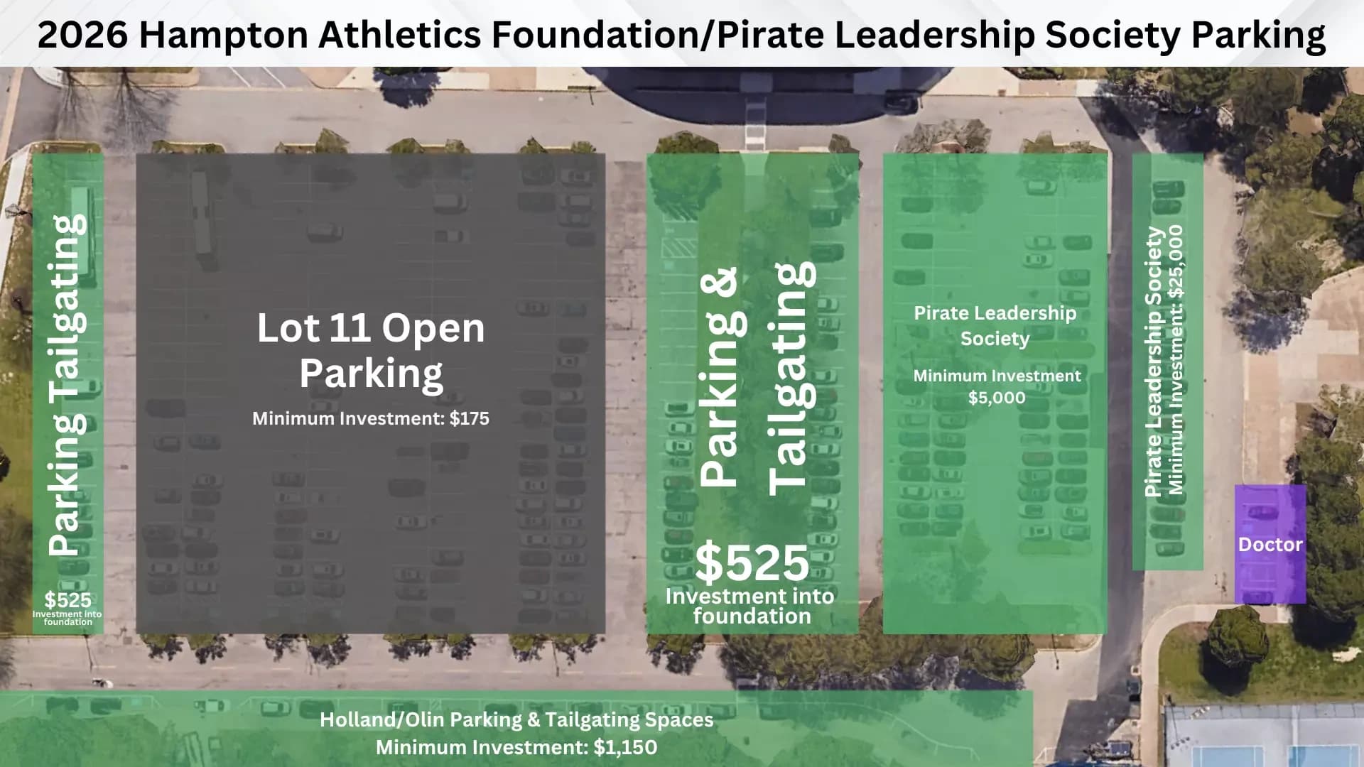 Armstrong Stadium: Venue layout, Hampton — official 2026 foundation parking and tailgate location plan. Use the original map for routes and visitor facilities.