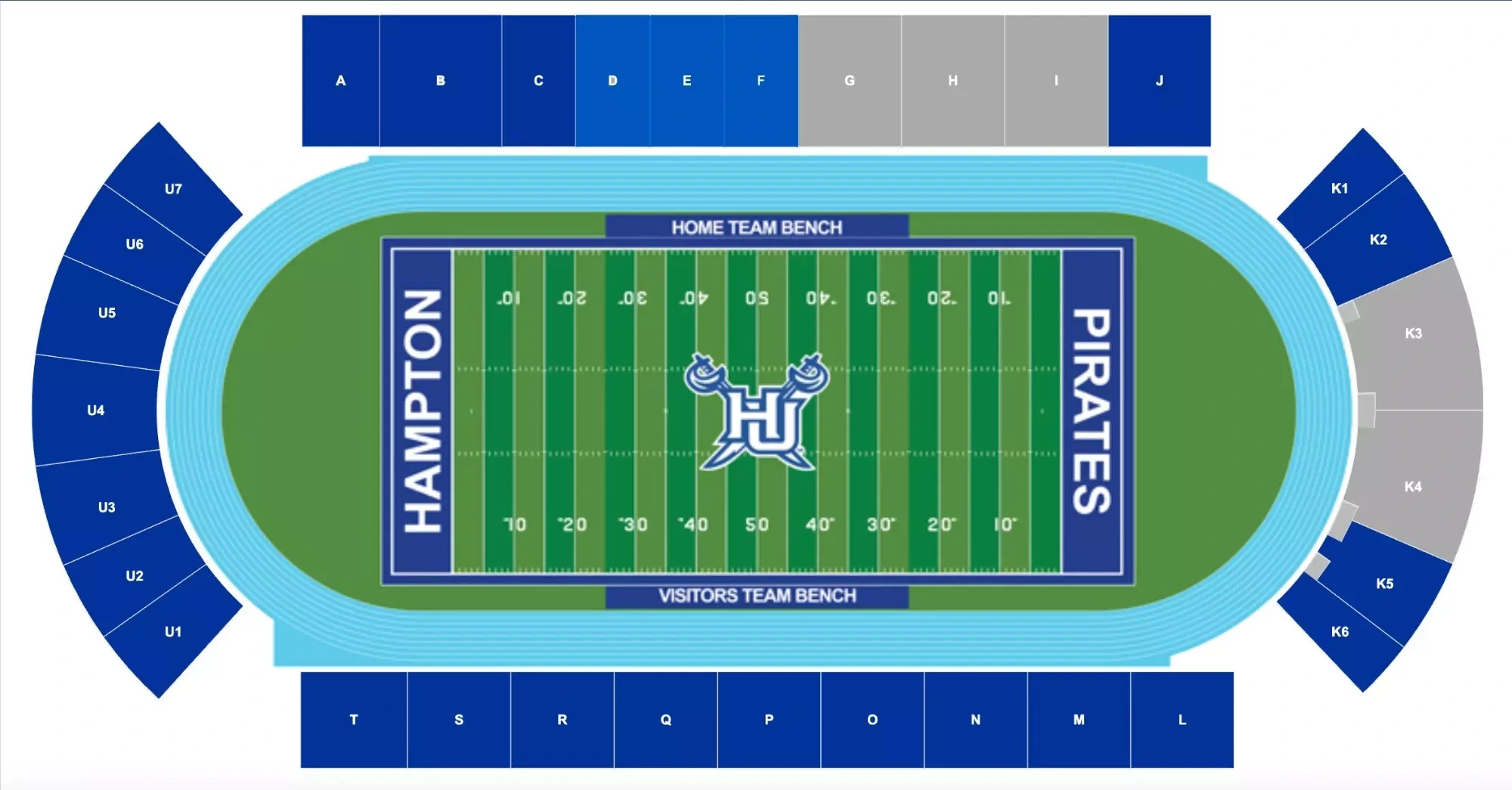 Armstrong Stadium: Seating chart, Hampton — official current-linked Armstrong Stadium section plan. Use the source chart for section and row details.