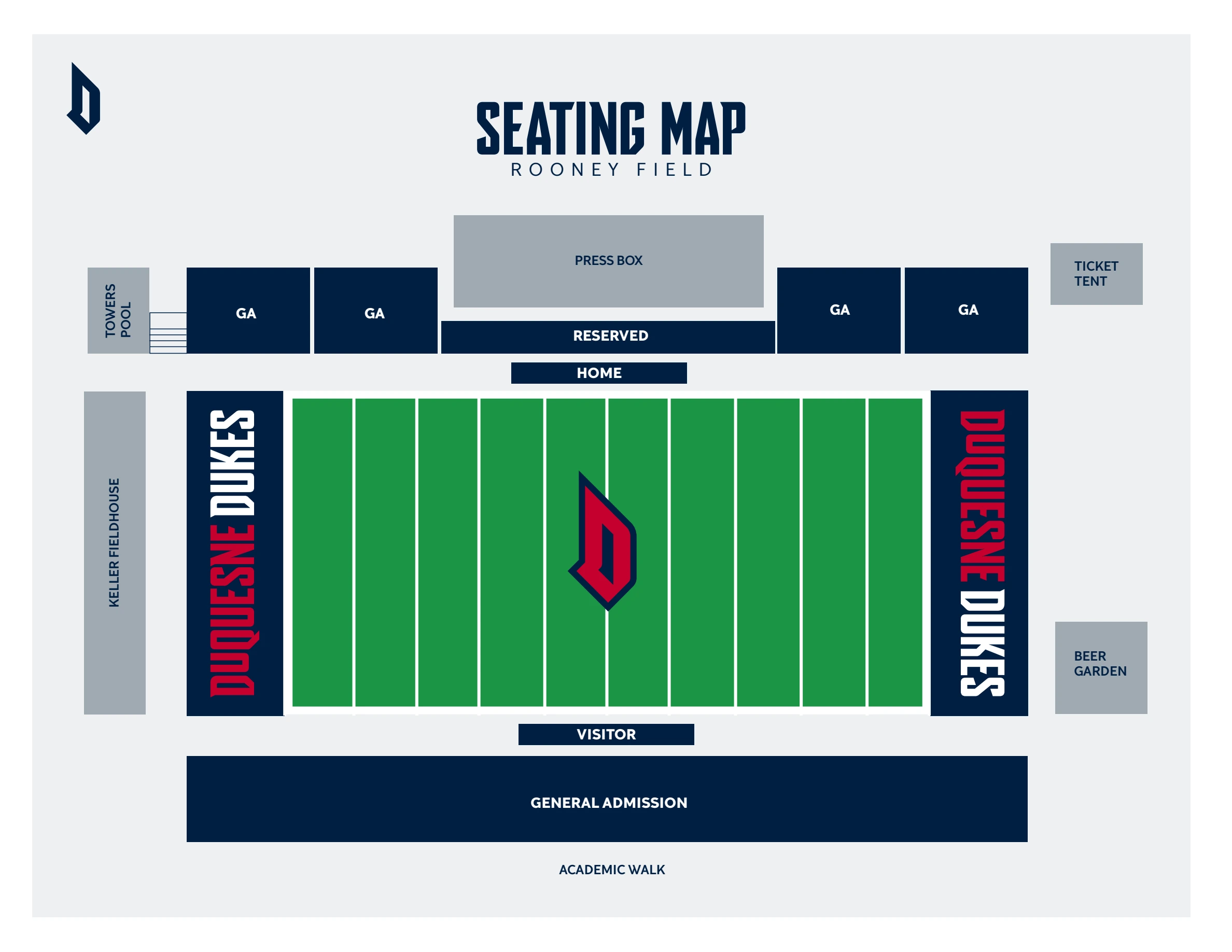 Arthur J. Rooney Athletic Field: Seating chart, Football seating · 2020 chart linked from 2026 ticket guide. Use the source chart for section and row details.