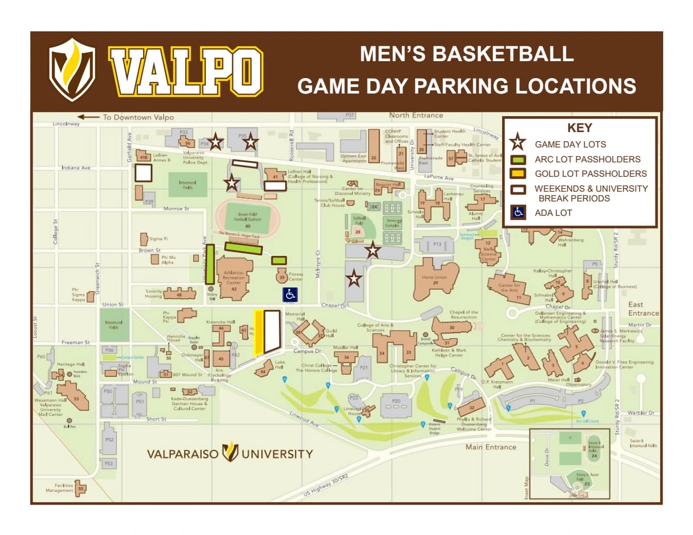 Athletics–Recreation Center: Venue layout, June 2023 reference · ARC men’s basketball campus parking. Use the original map for routes and visitor facilities.