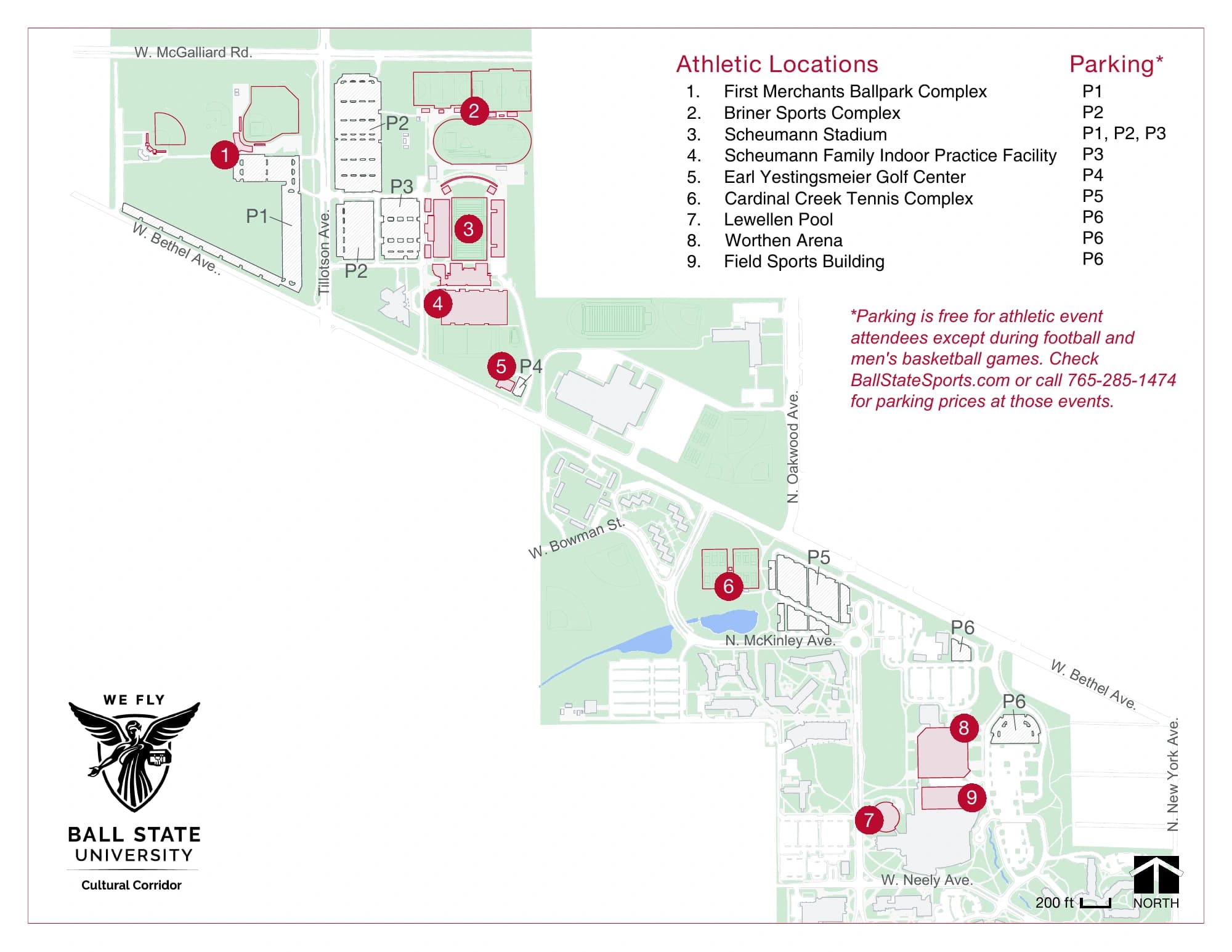 Shebek Stadium: Venue layout, Athletic-corridor venue and parking reference · First Merchants complex. Use the original map for routes and visitor facilities.