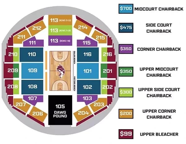 Banterra Center: Seating chart, Basketball seating map linked from the 2026–27 ticket page. Use the source chart for section and row details.