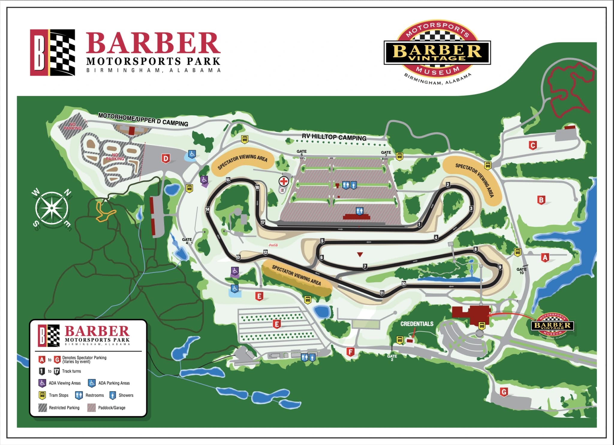 Barber Motorsports Park: Venue layout, Barber Motorsports Park · full facility and spectator viewing plan. Use the original map for routes and visitor facilities.
