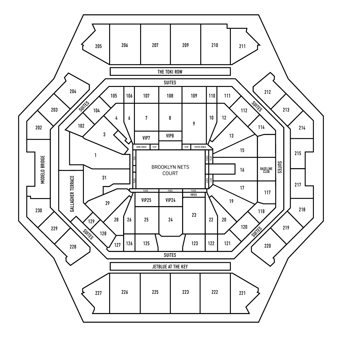 Barclays Center: Seating chart, Brooklyn Nets. Use the source chart for section and row details.