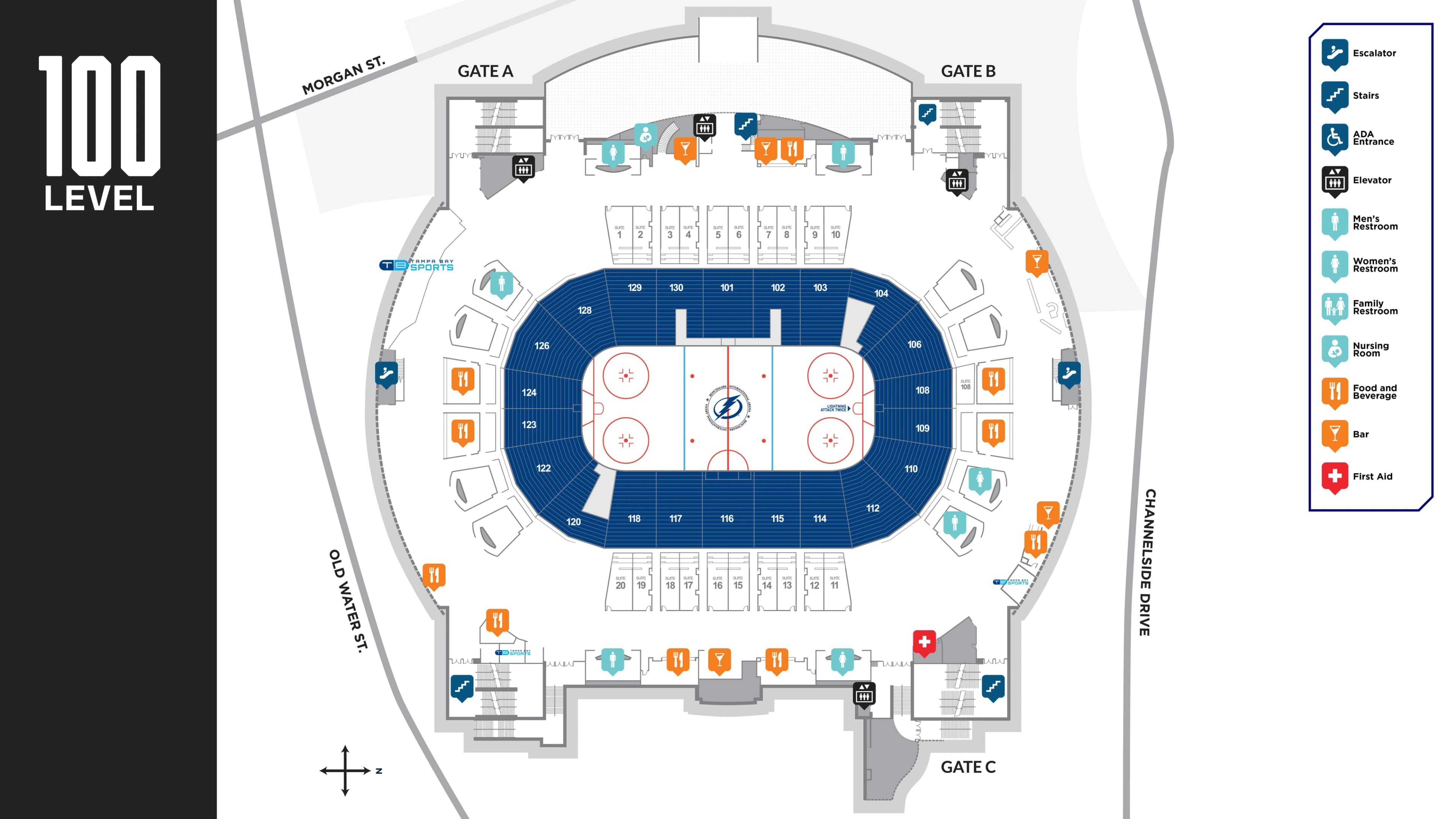 Benchmark International Arena: Seating chart, Benchmark International Arena — June 2026 lower-bowl sections. Use the source chart for section and row details.