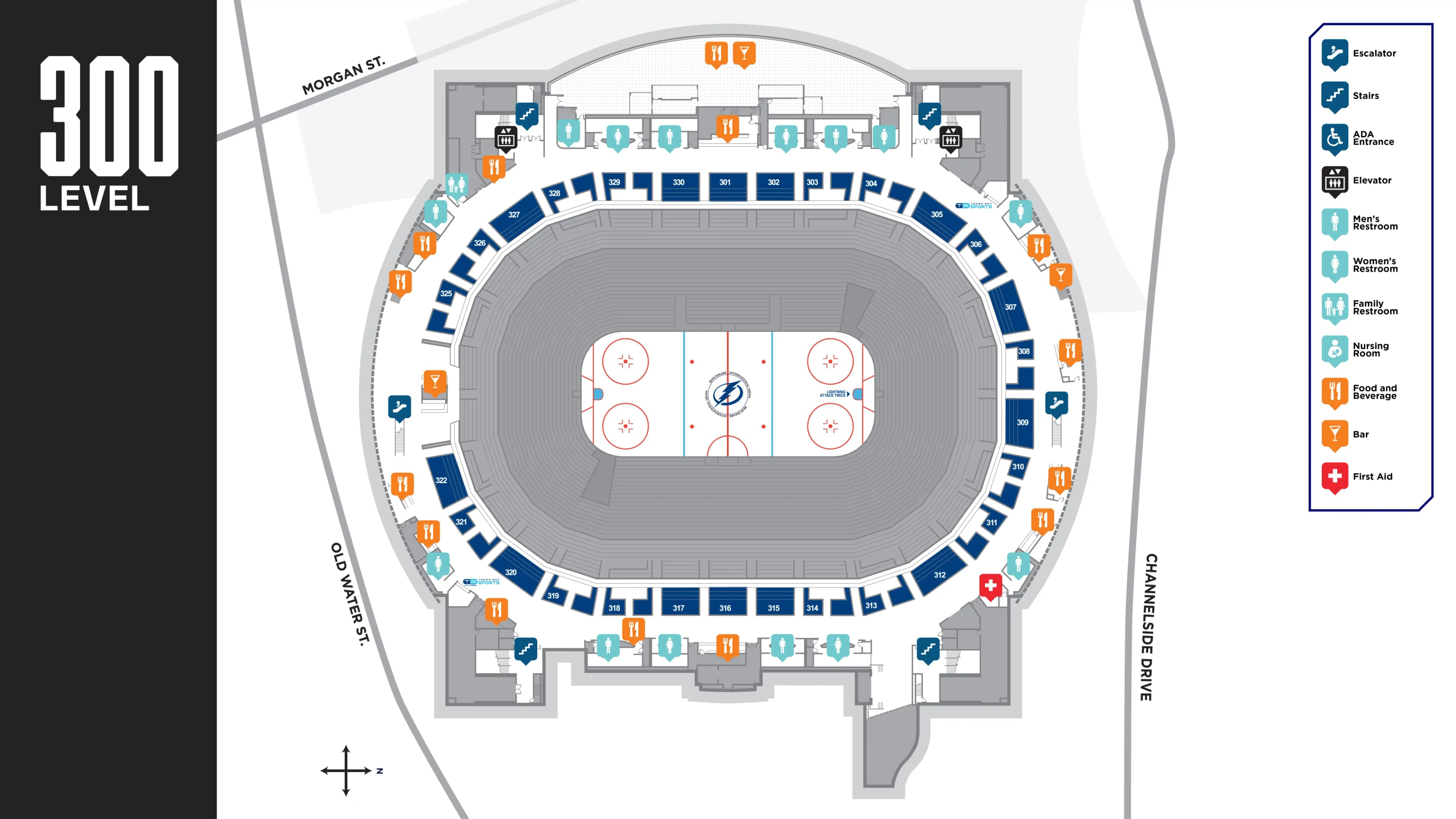Benchmark International Arena: Seating chart, Benchmark International Arena — June 2026 upper-bowl sections. Use the source chart for section and row details.