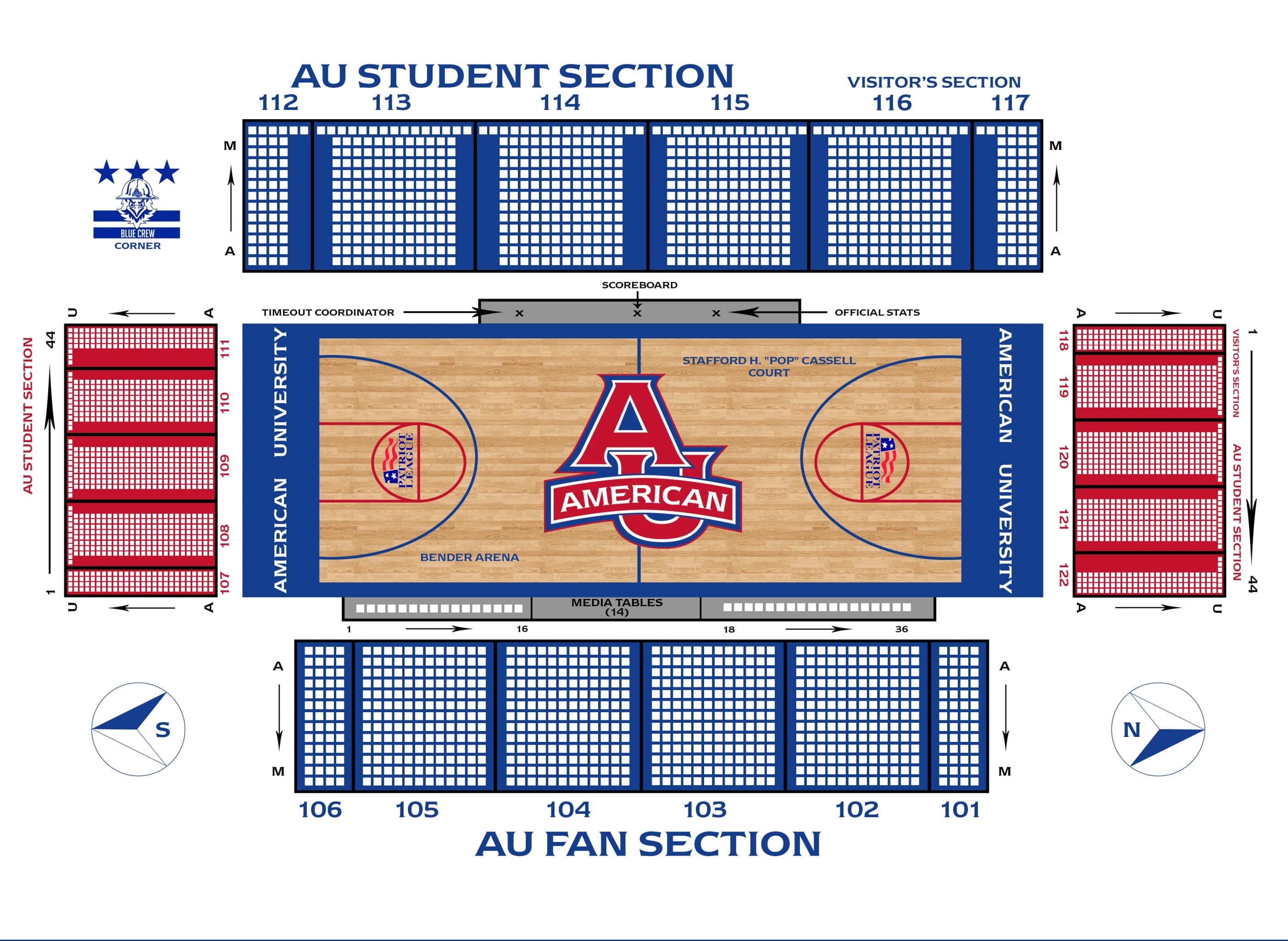 Bender Arena: Seating chart, Bender Arena — historical numbered basketball sections and rows. Use the source chart for section and row details.