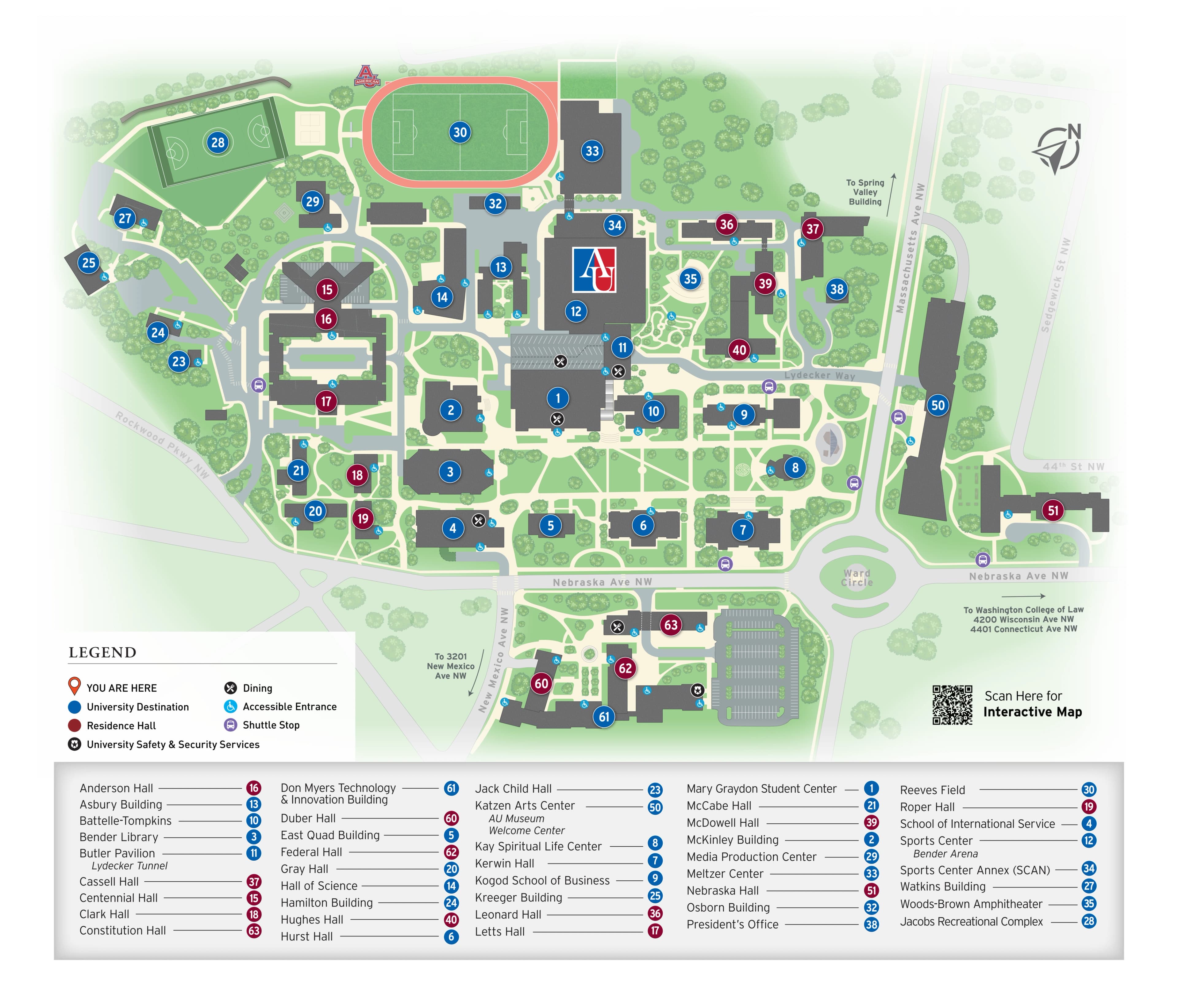 Bender Arena: Venue layout, American University — February 2026 campus arrival map. Use the original map for routes and visitor facilities.