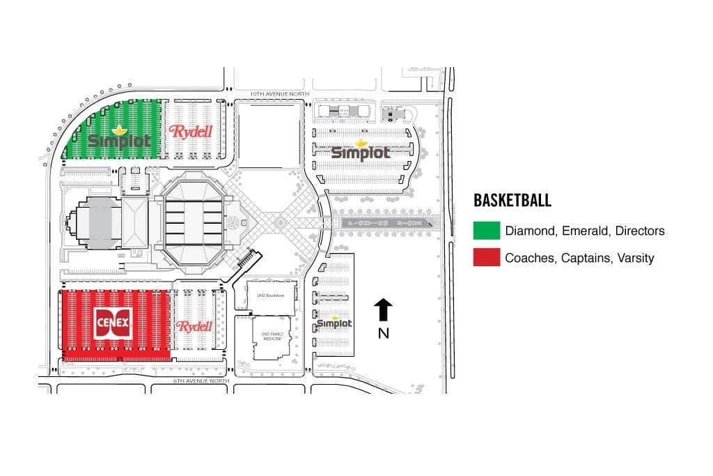 Betty Engelstad Sioux Center: Venue layout, Betty Engelstad Sioux Center — basketball parking. Use the original map for routes and visitor facilities.