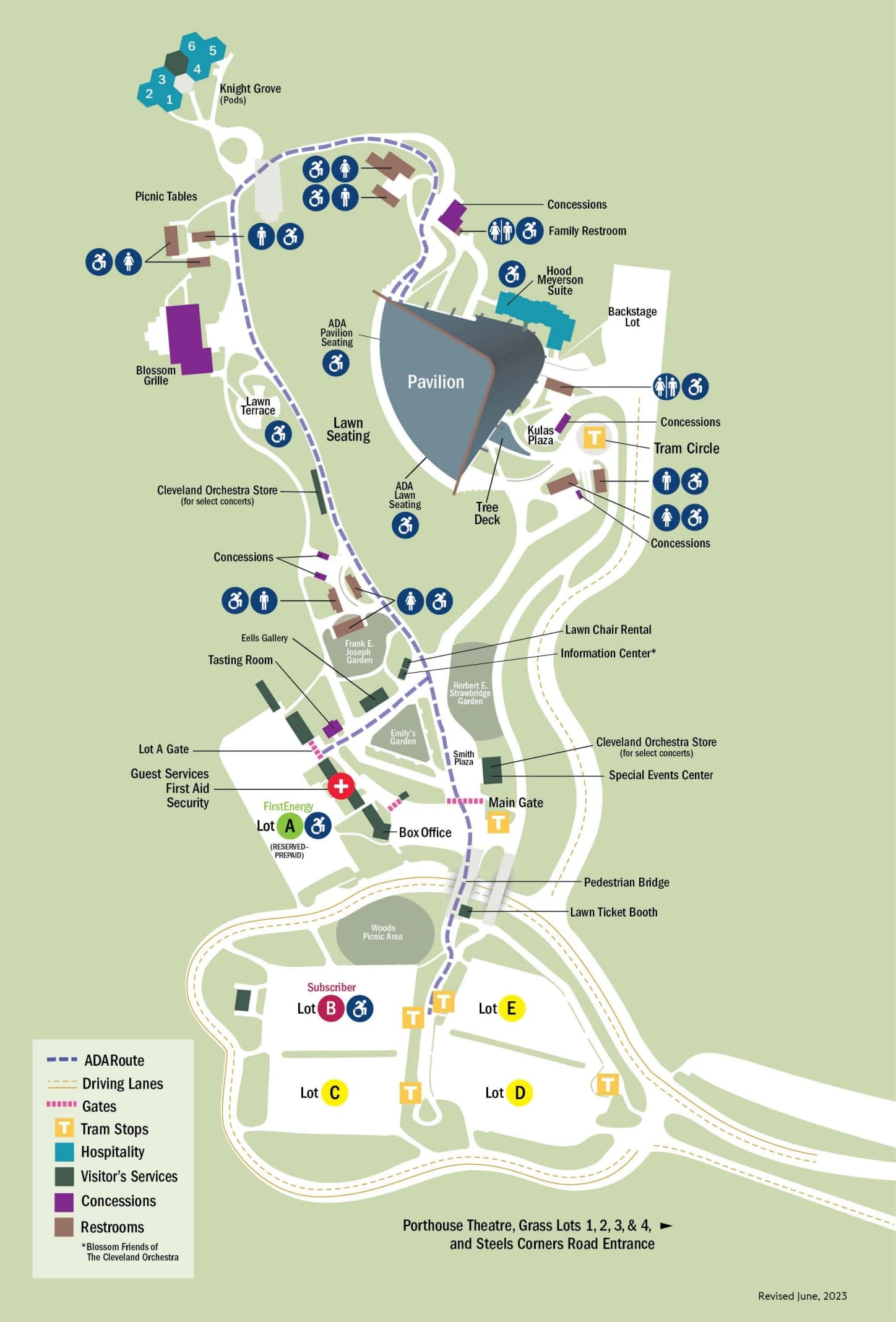 Blossom Music Center: Venue layout, Blossom Music Center — Cleveland Orchestra grounds and accessible routes. Use the original map for routes and visitor facilities.