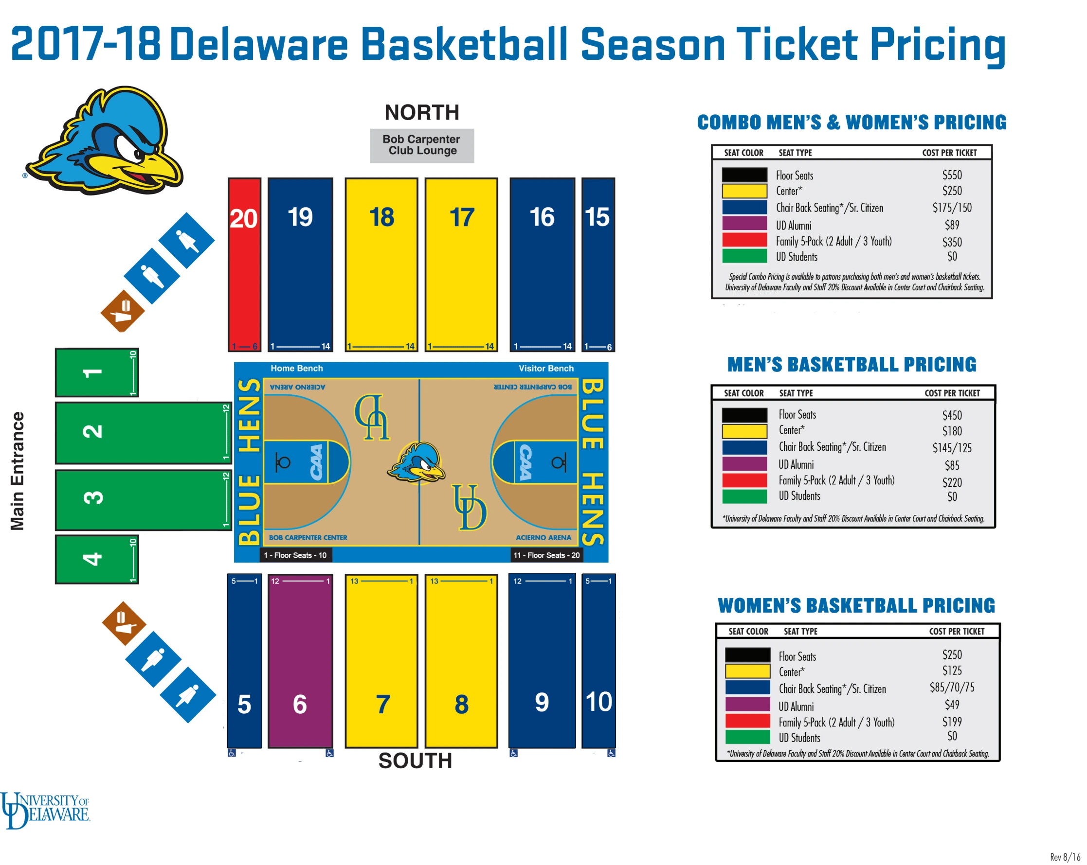 Bob Carpenter Center: Seating chart, Bob Carpenter Center — historical 2017–18 basketball sections. Use the source chart for section and row details.