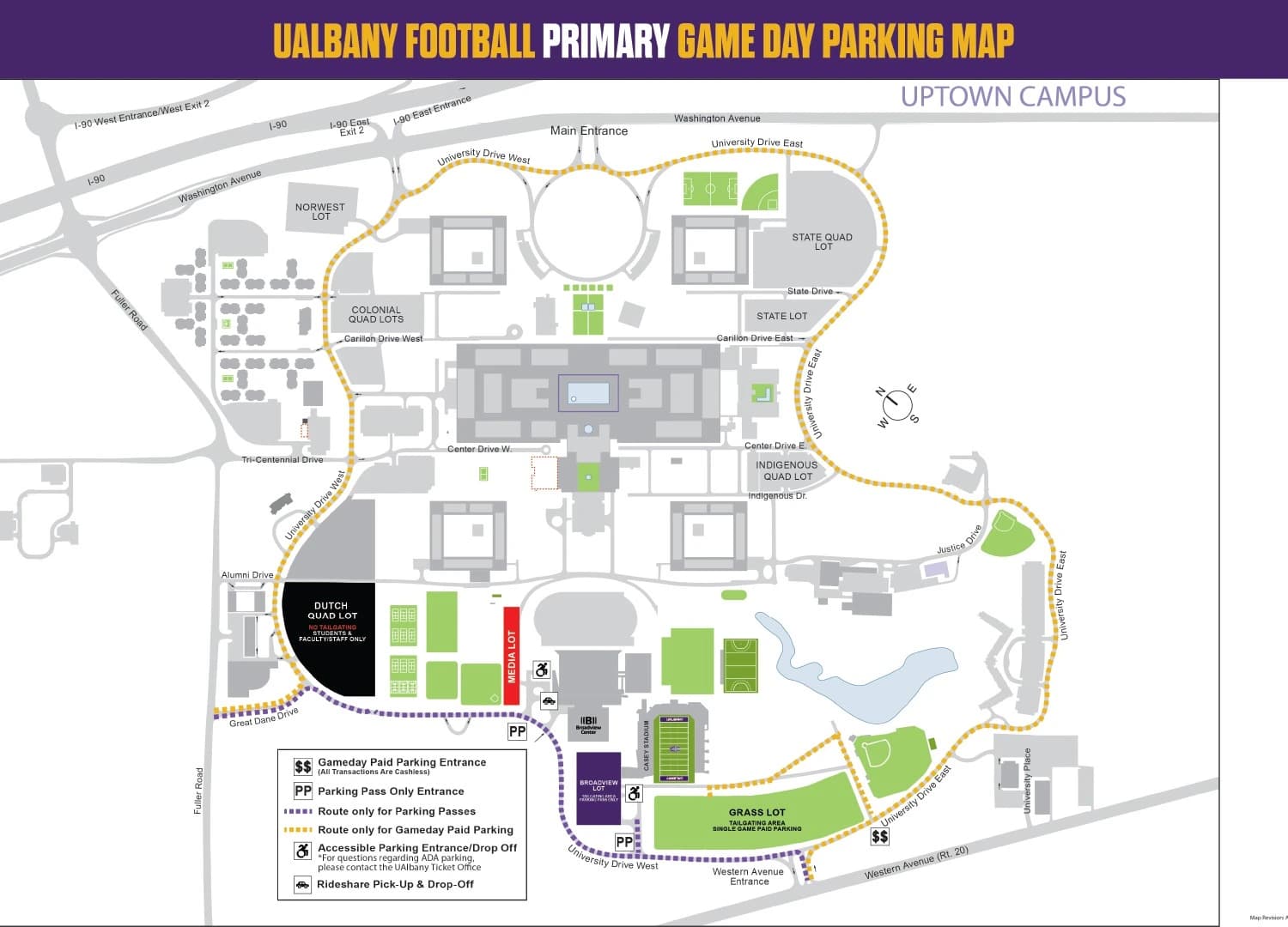 Bob Ford Field at Tom & Mary Casey Stadium: Venue layout, Football parking · 2025 map linked by 2026 guide. Use the original map for routes and visitor facilities.
