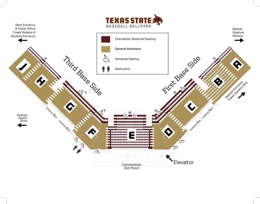 Irvine–Rasmussen Ballpark: Seating chart, Baseball. Use the source chart for section and row details.