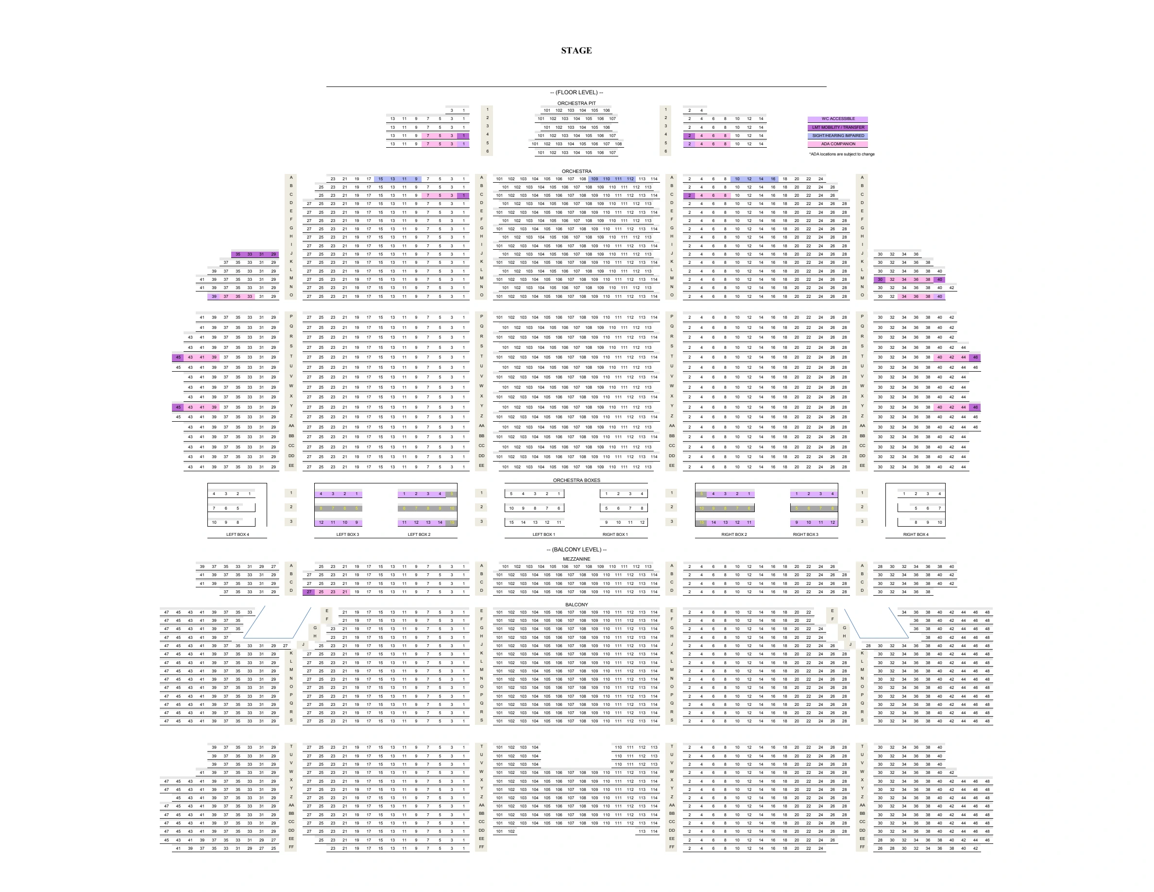 Boch Center Wang Theatre: Seating chart, Wang Theatre. Use the source chart for section and row details.
