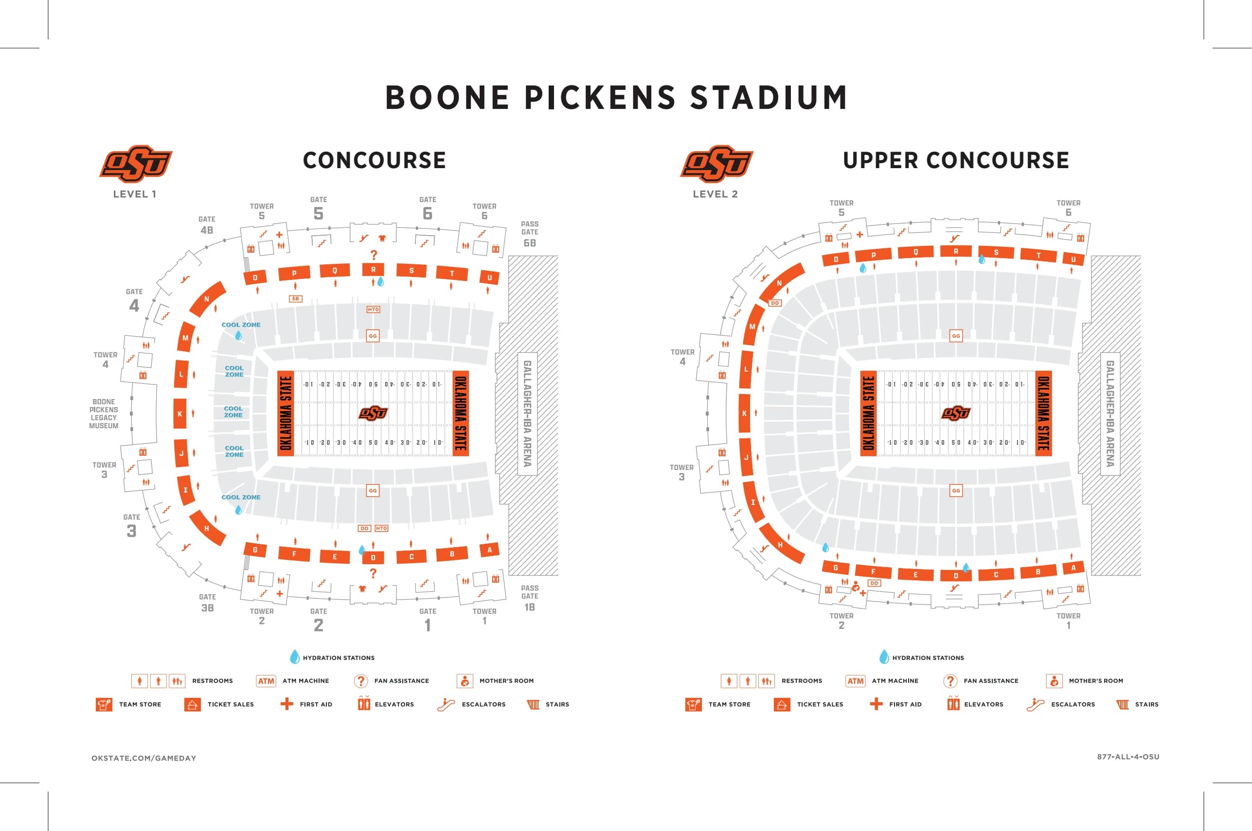 Boone Pickens Stadium: Venue layout, Boone Pickens Stadium — hydration stations and cool zones. Use the original map for routes and visitor facilities.