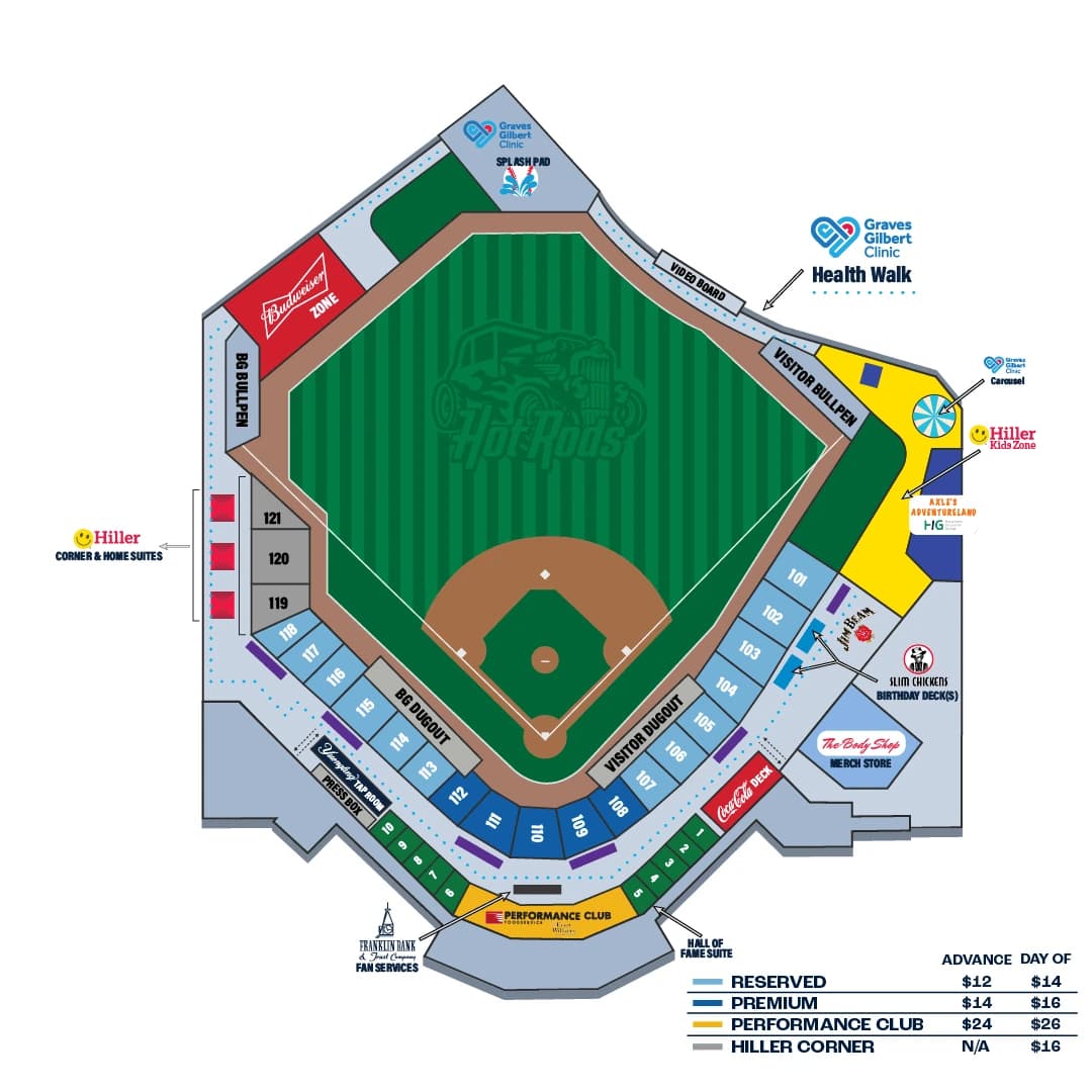Bowling Green Ballpark: Seating chart, Bowling Green Ballpark — official-linked numbered seating chart. Use the source chart for section and row details.