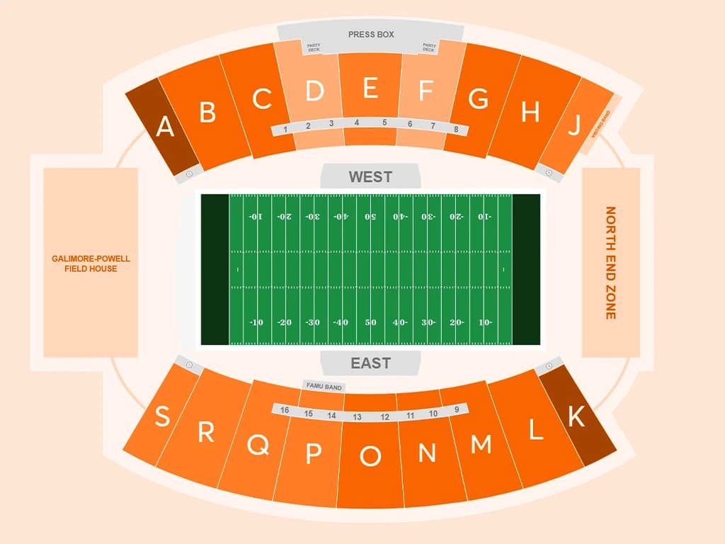 Ken Riley Field at Bragg Memorial Stadium: Seating chart, Bragg — official current-linked stadium seating diagram. Use the source chart for section and row details.