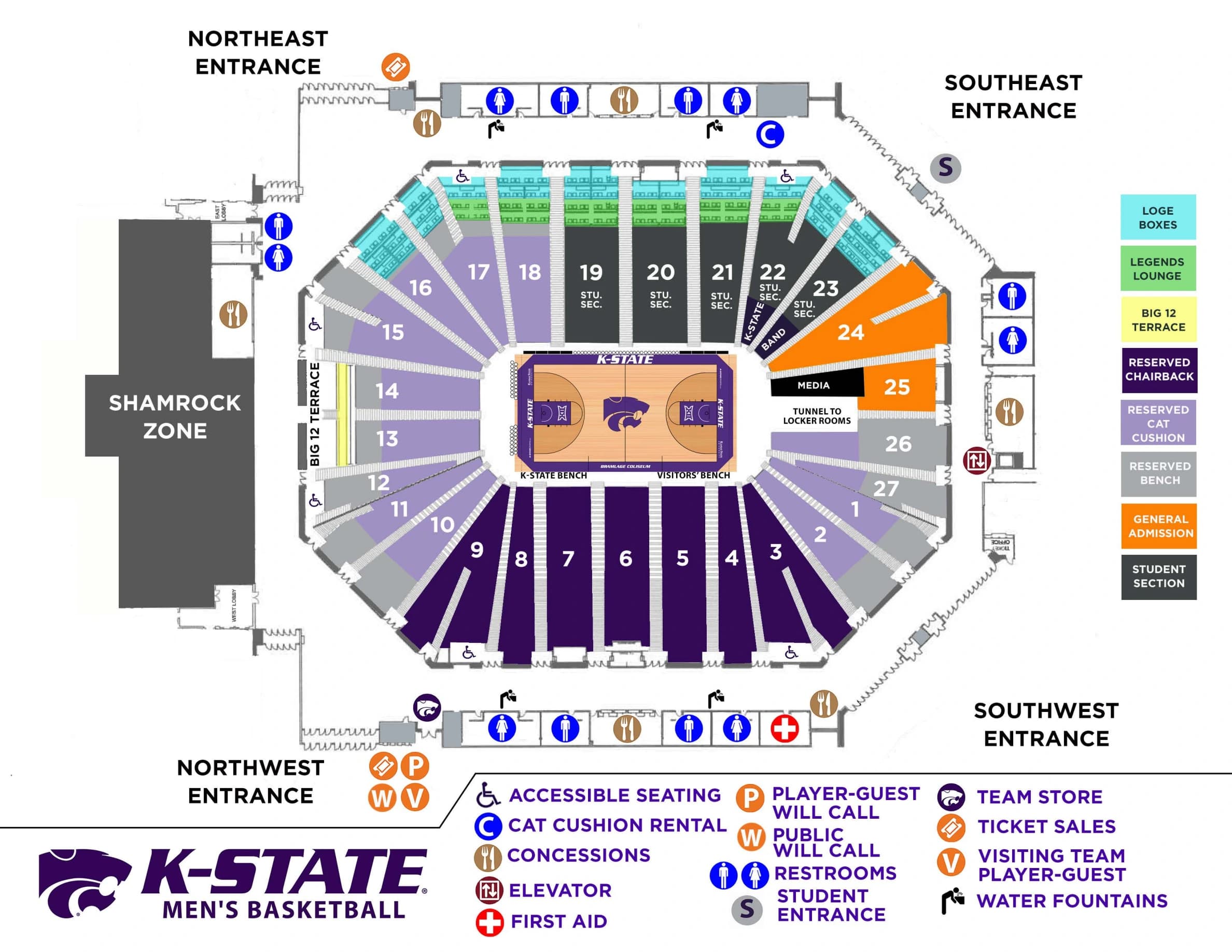Bramlage Coliseum: Seating chart, Bramlage Coliseum — men’s basketball fan map, 2022–23 reference. Use the source chart for section and row details.