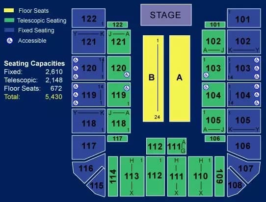 Bren Events Center: Seating chart, 2017 owner layout reference · reserved concert / full house. Use the source chart for section and row details.