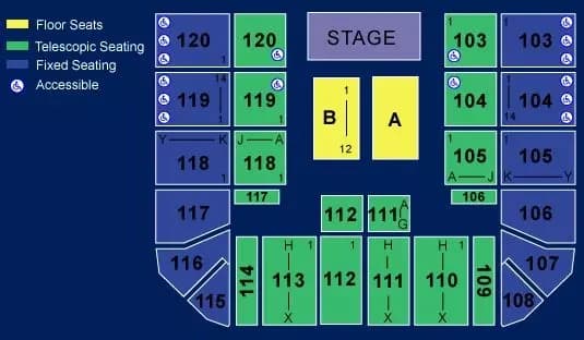 Bren Events Center: Seating chart, 2017 owner layout reference · partial / half house. Use the source chart for section and row details.