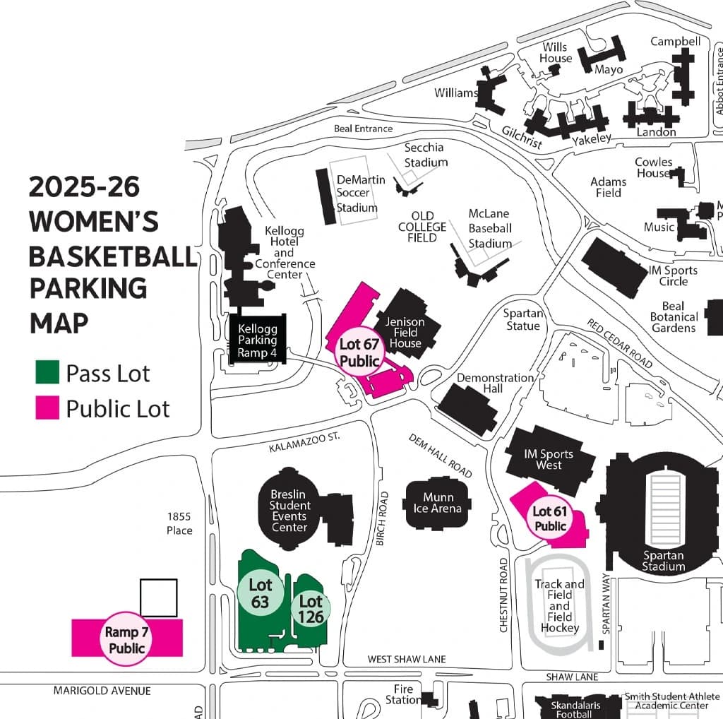 Breslin Student Events Center: Venue layout, Breslin women’s basketball parking — current-linked 2025–26 plan. Use the original map for routes and visitor facilities.